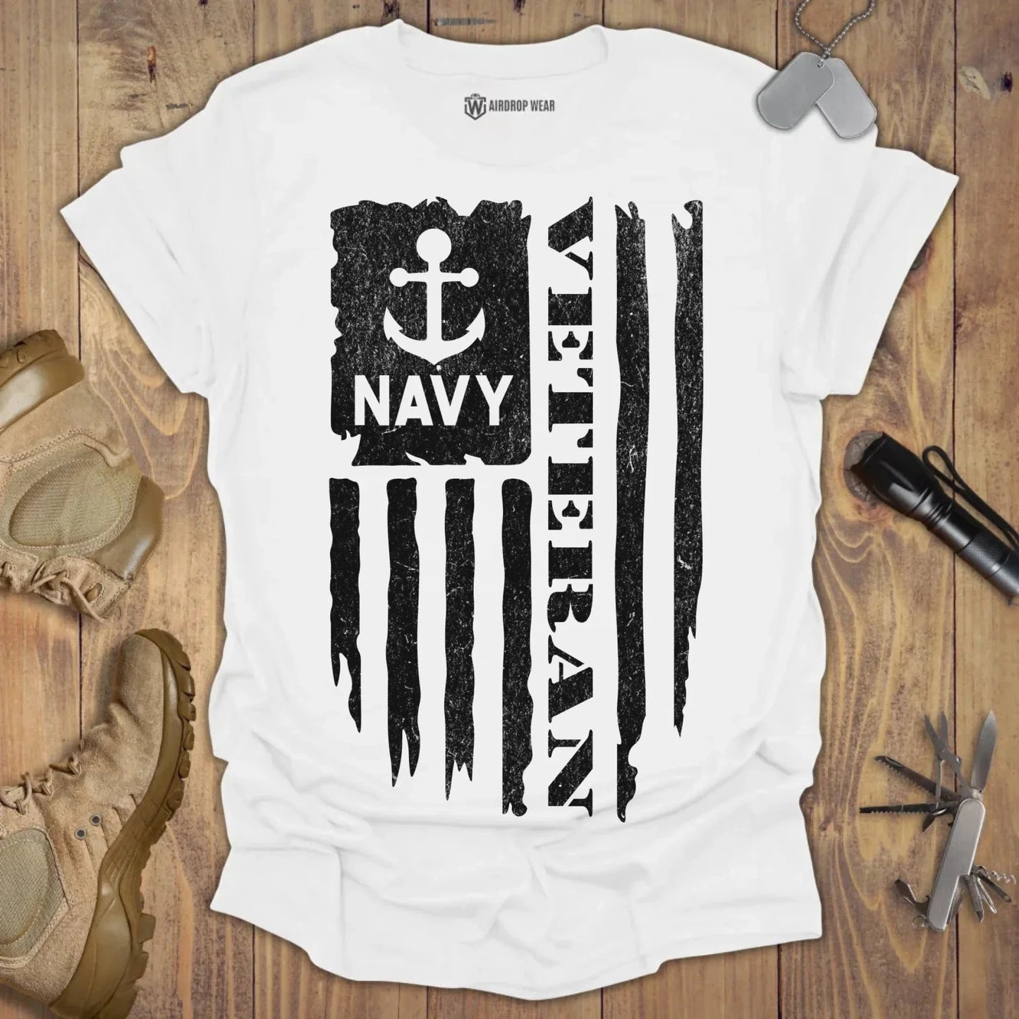 Navy Veteran T-shirt White
