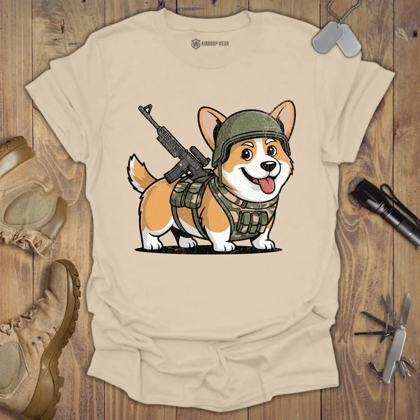 Tactical Corgi T-shirt Sand
