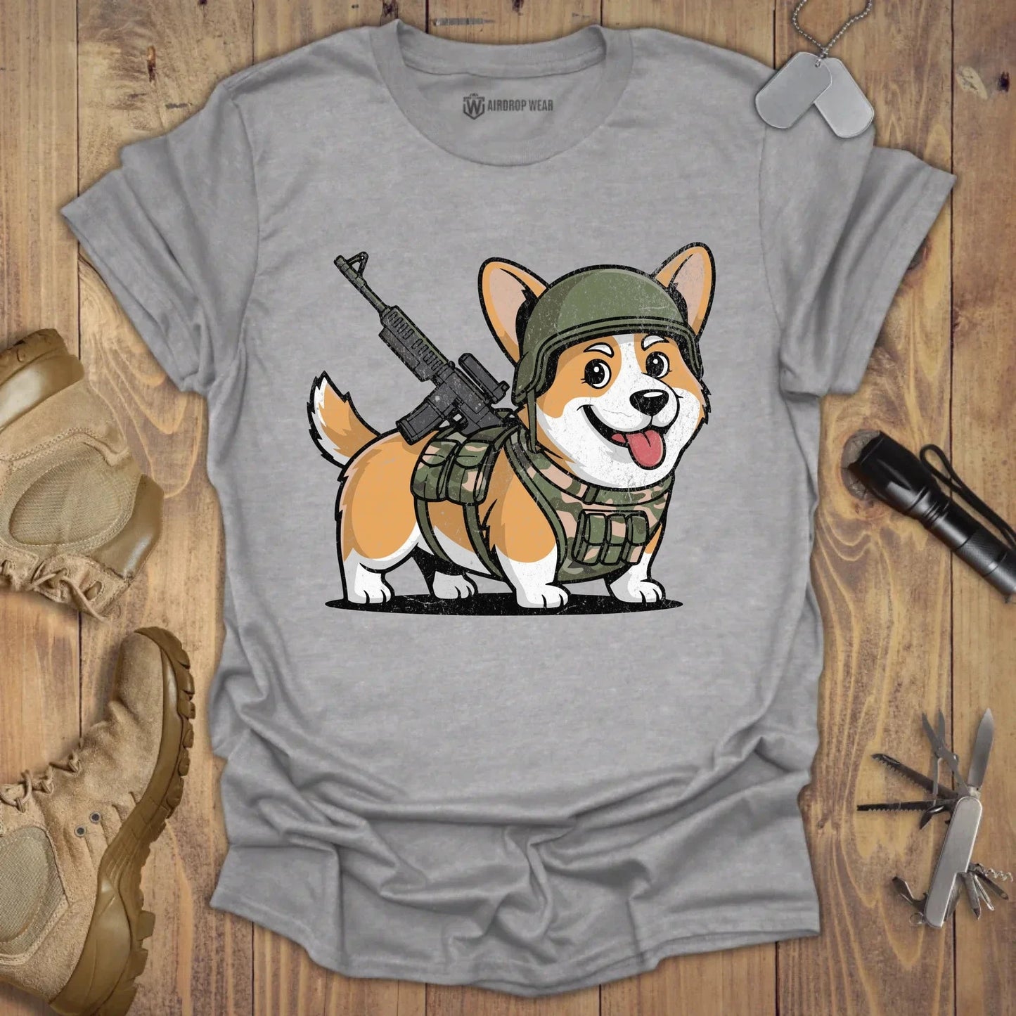 Tactical Corgi T-shirt Sport Grey