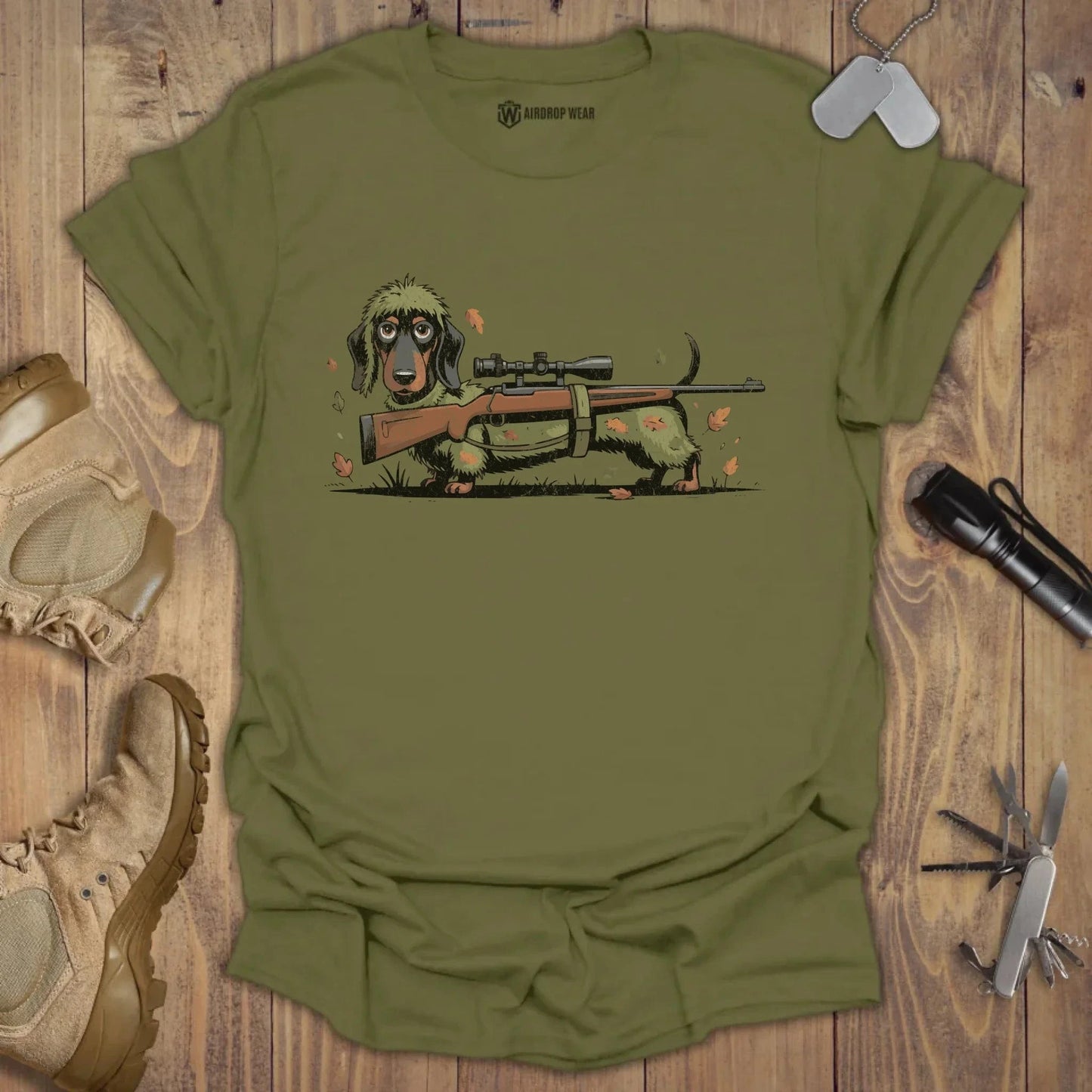 Sniper Dachshund T-shirt Military Green