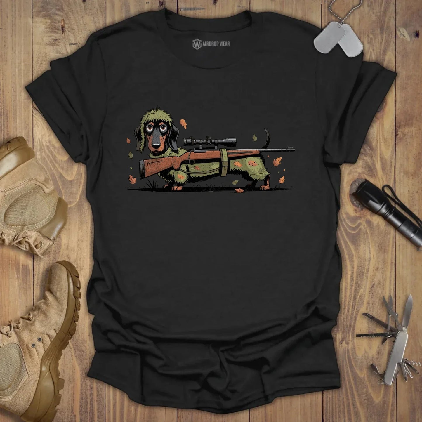 Sniper Dachshund T-shirt Black
