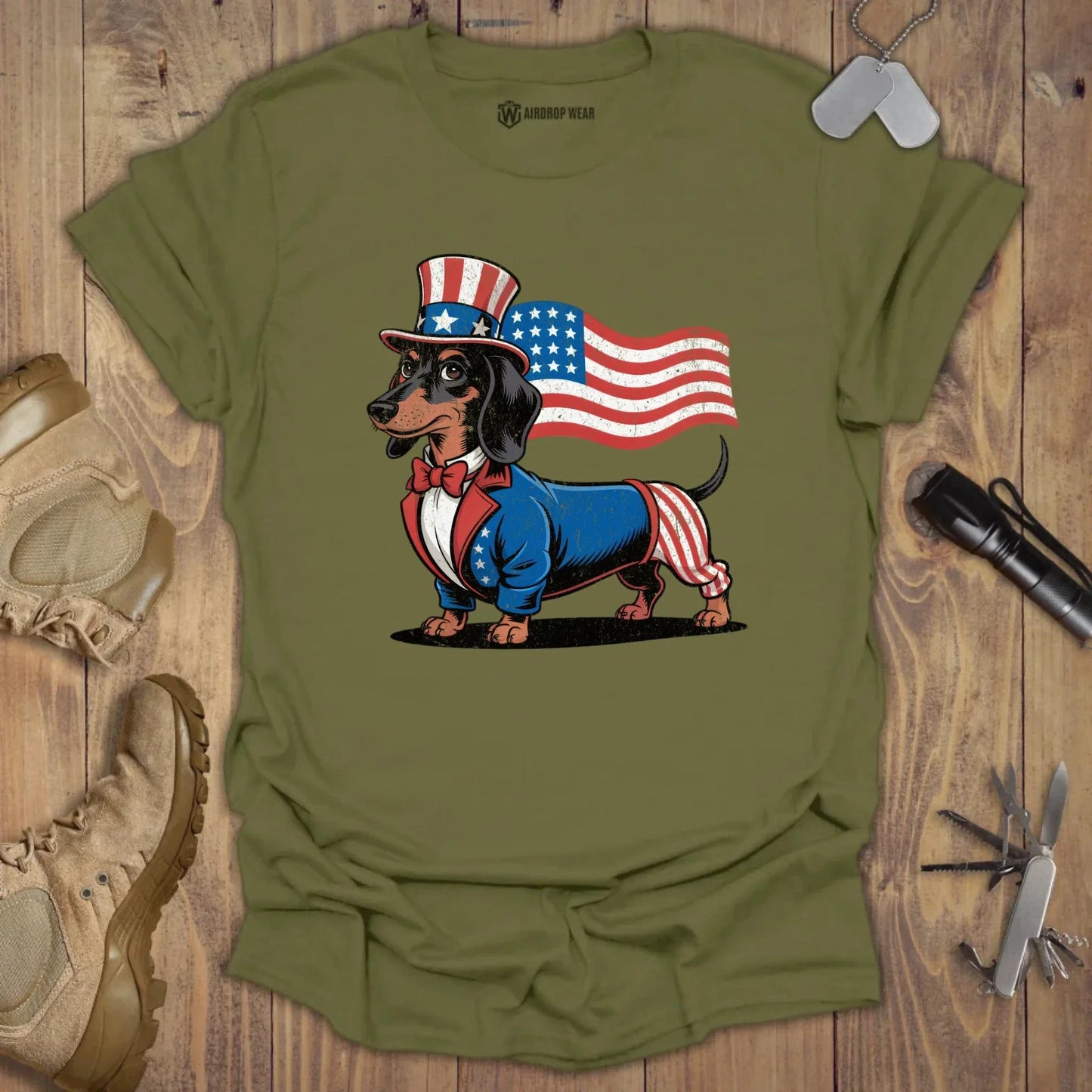 Uncle Dachshund T-shirt Military Green