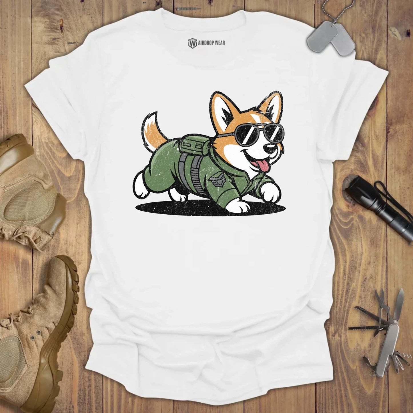 Fighter Pilot Corgi T-shirt White