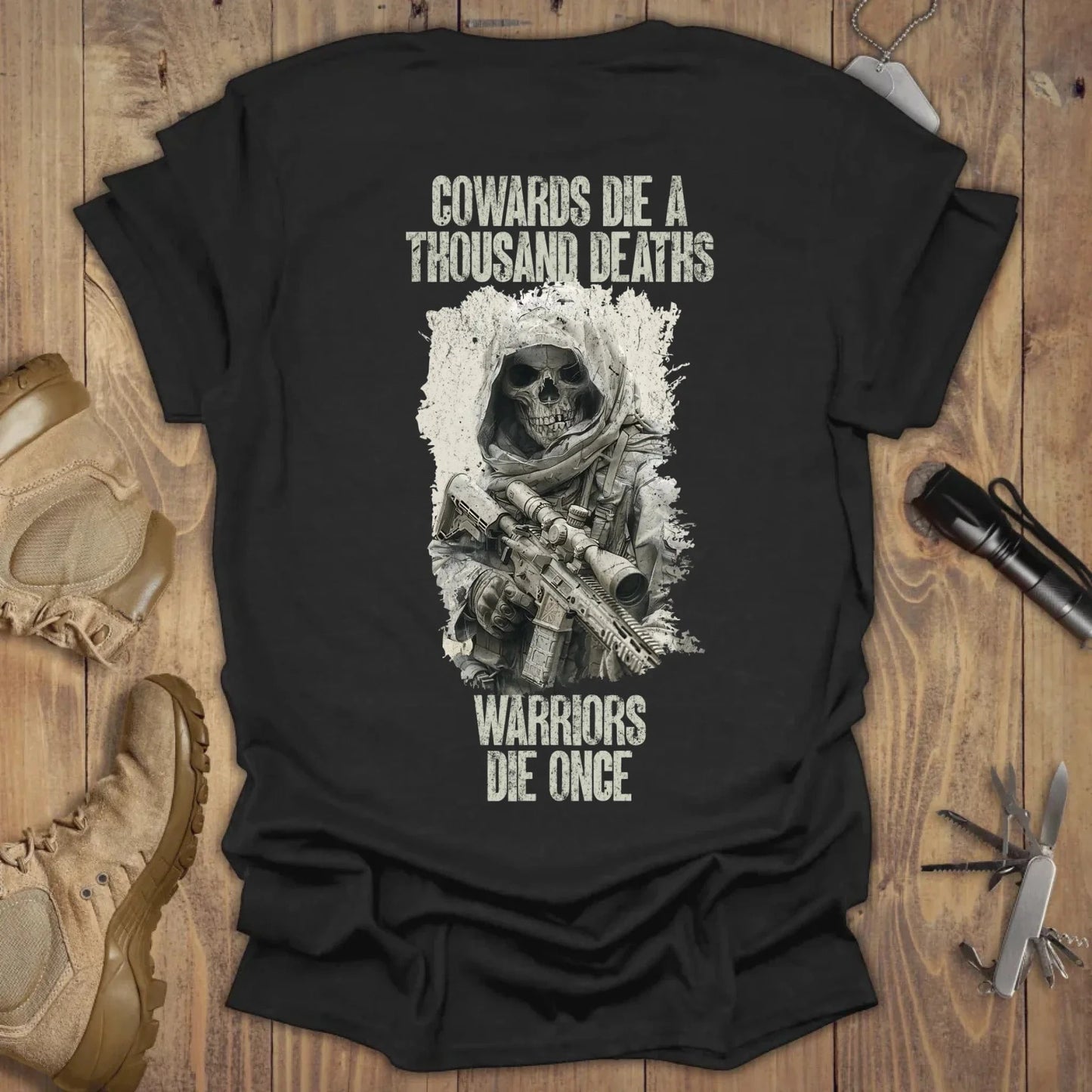 Warriors Die Once T-shirt Back Print Black