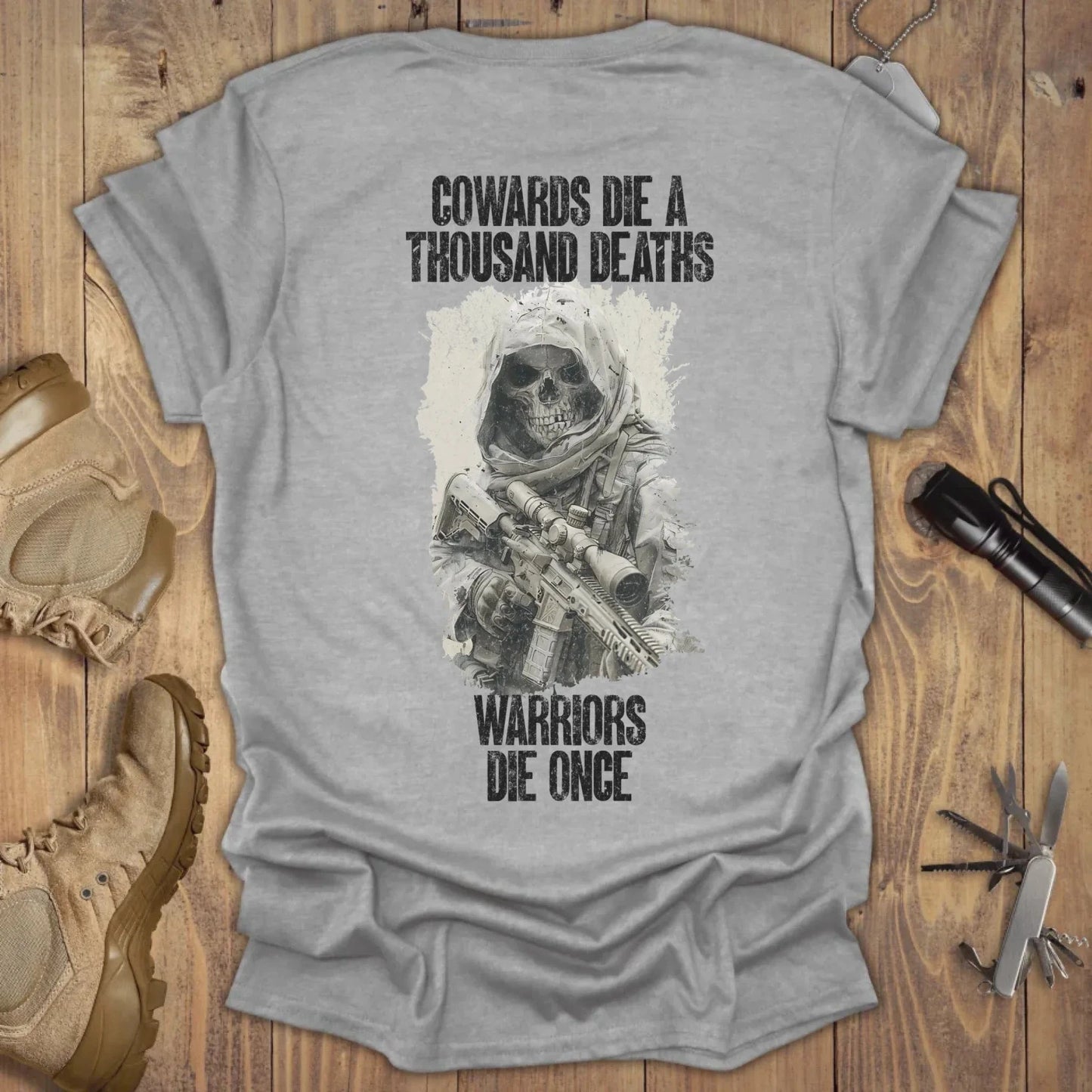 Warriors Die Once T-shirt Back Print Sport Grey