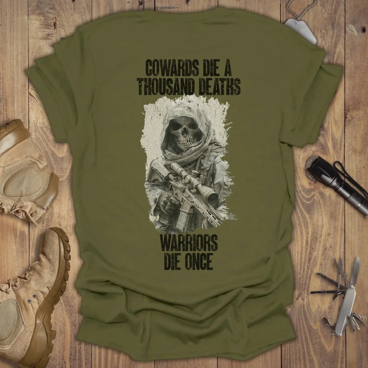 Warriors Die Once T-shirt Back Print Military Green