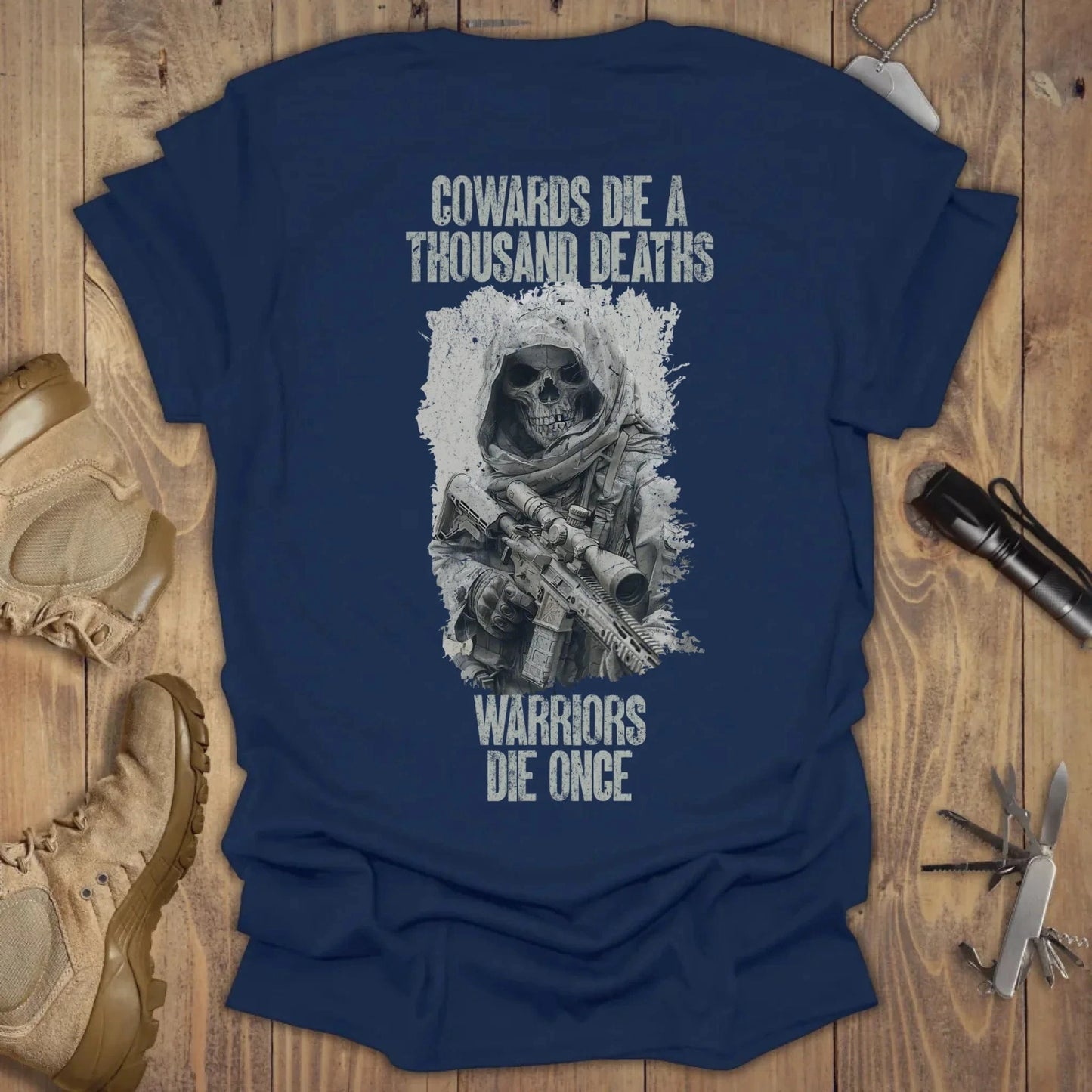 Warriors Die Once T-shirt Back Print Navy