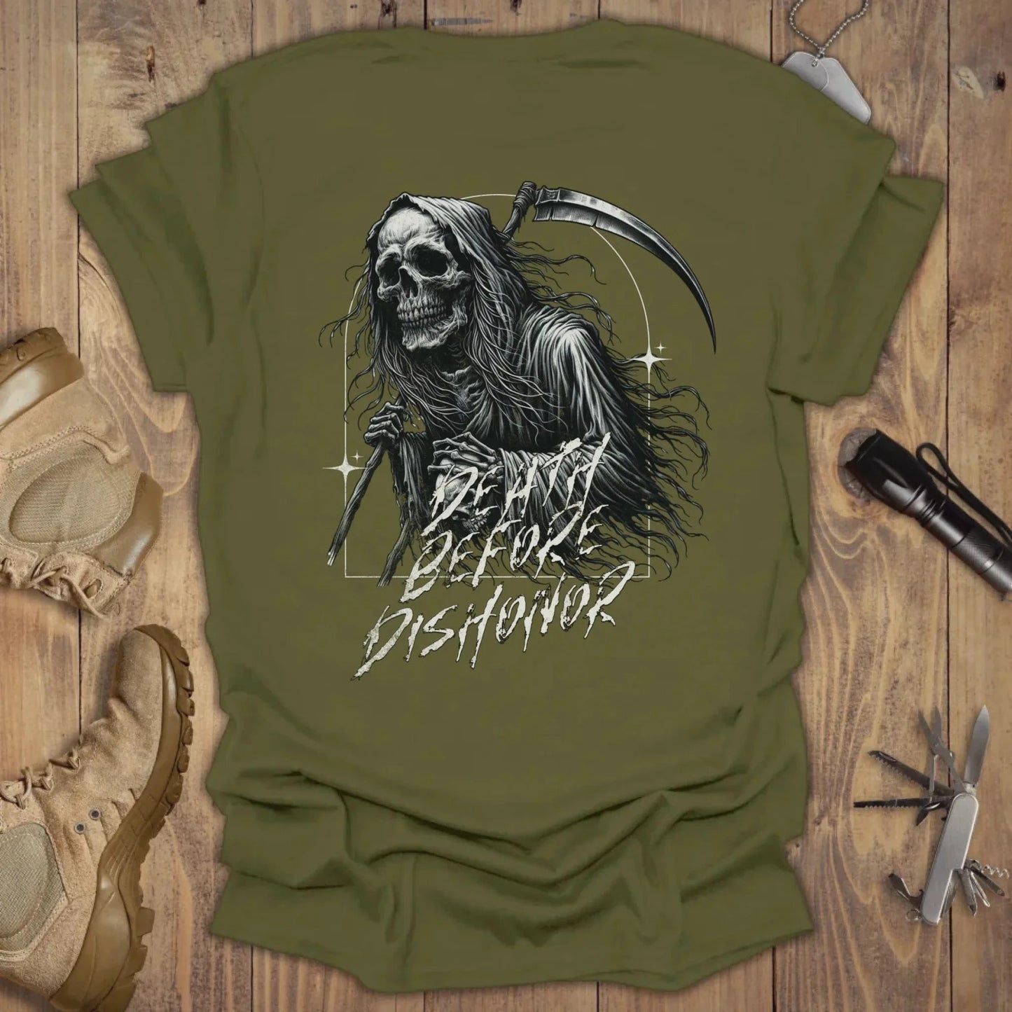 Death Before Dishonor T-shirt Military Green Back Print