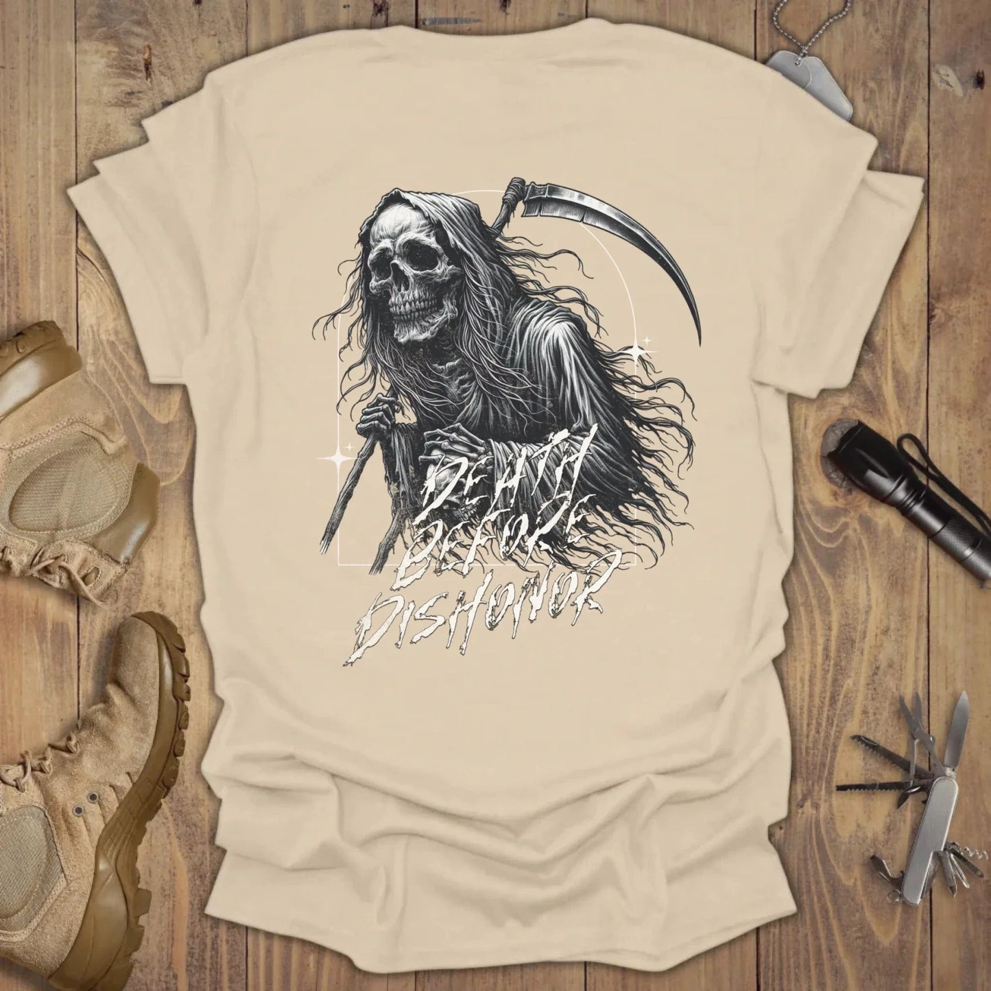 Death Before Dishonor T-shirt Sand Back Print