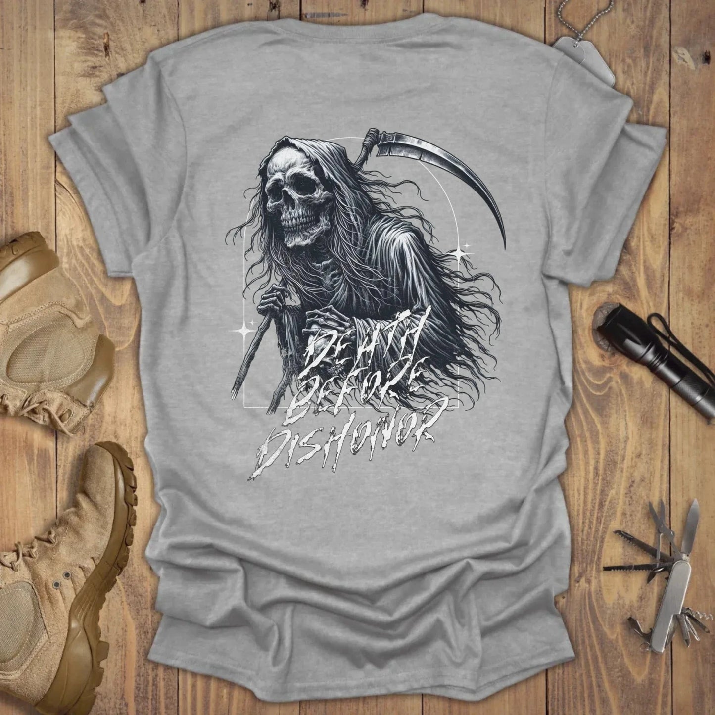 Death Before Dishonor T-shirt Sport Grey Back Print