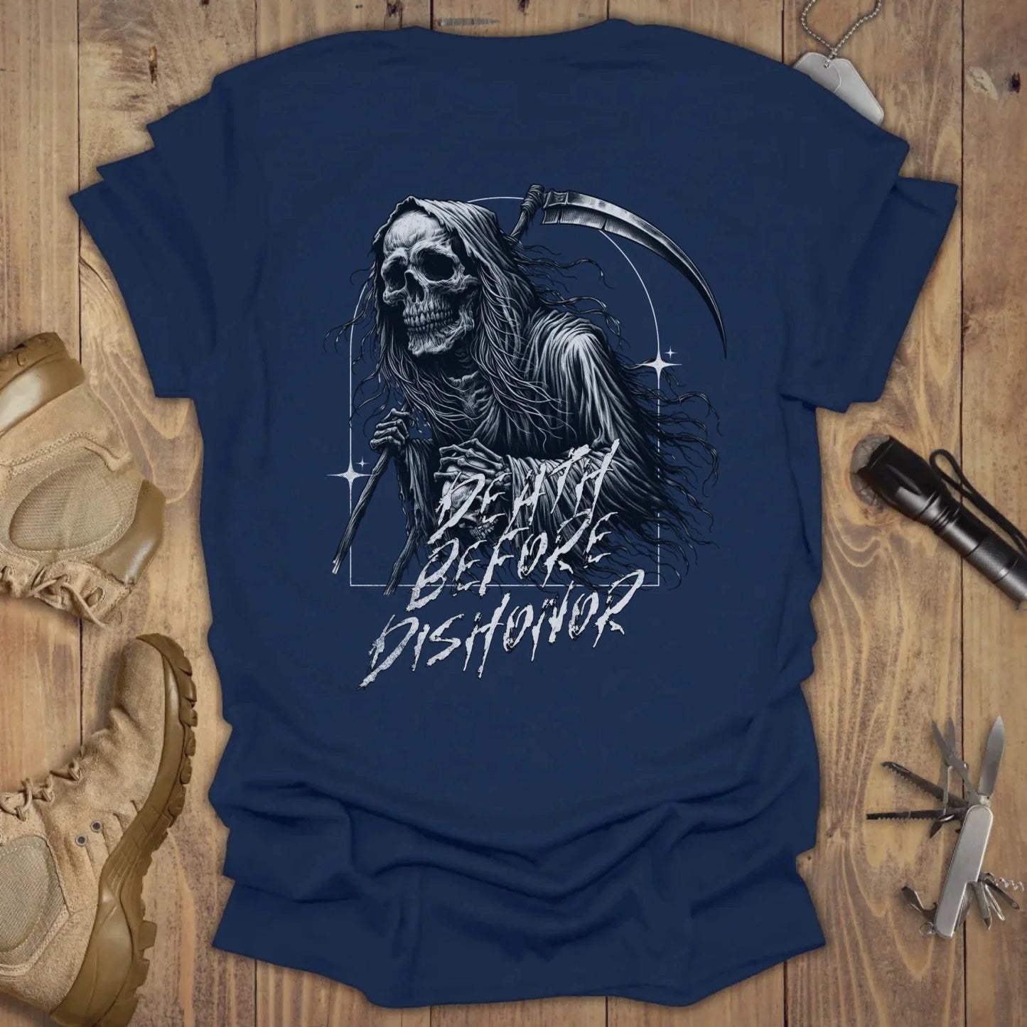Death Before Dishonor T-shirt Navy Back Print