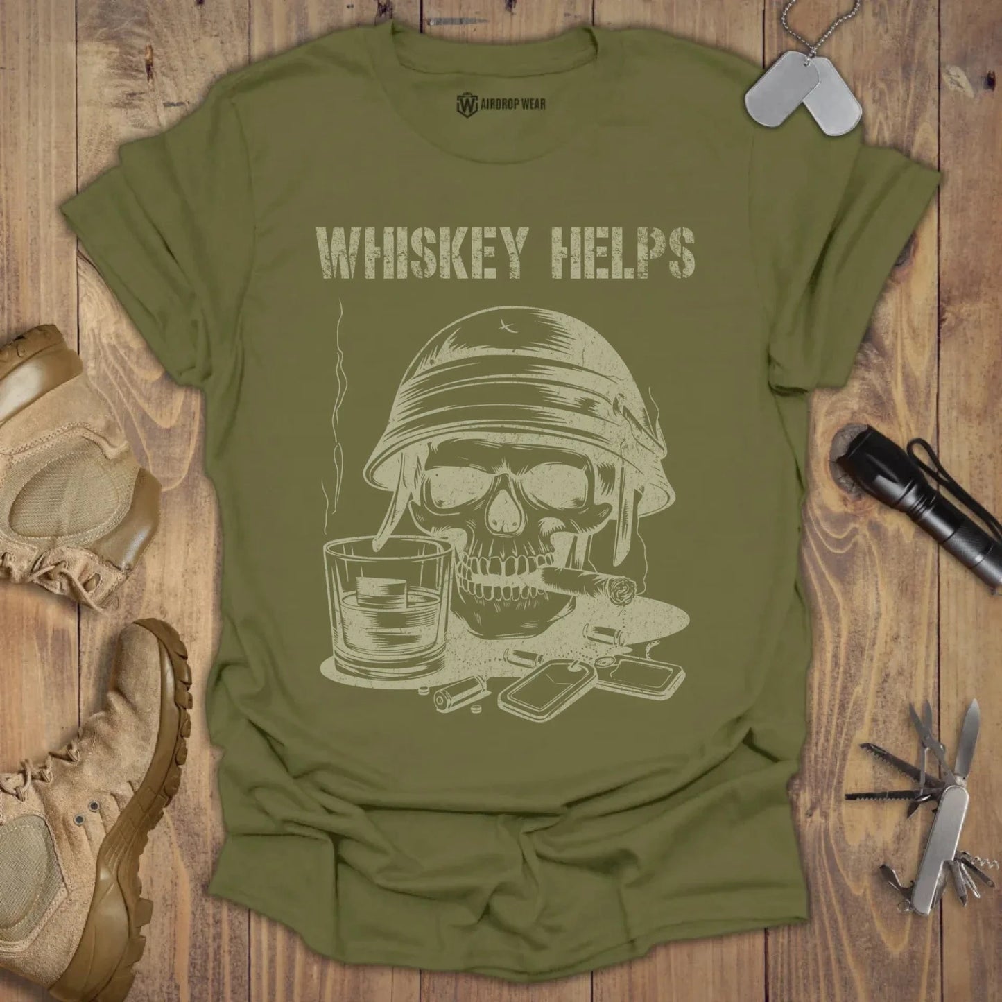 Whiskey Helps T-shirt Military Green