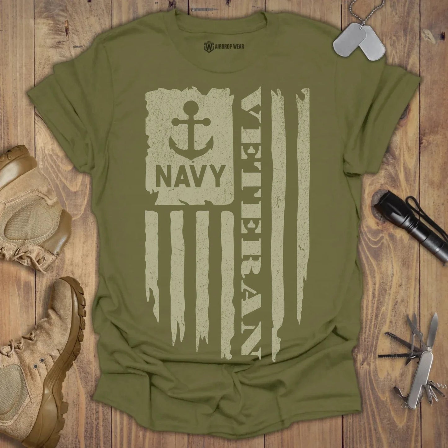 Navy Veteran T-shirt Military Green