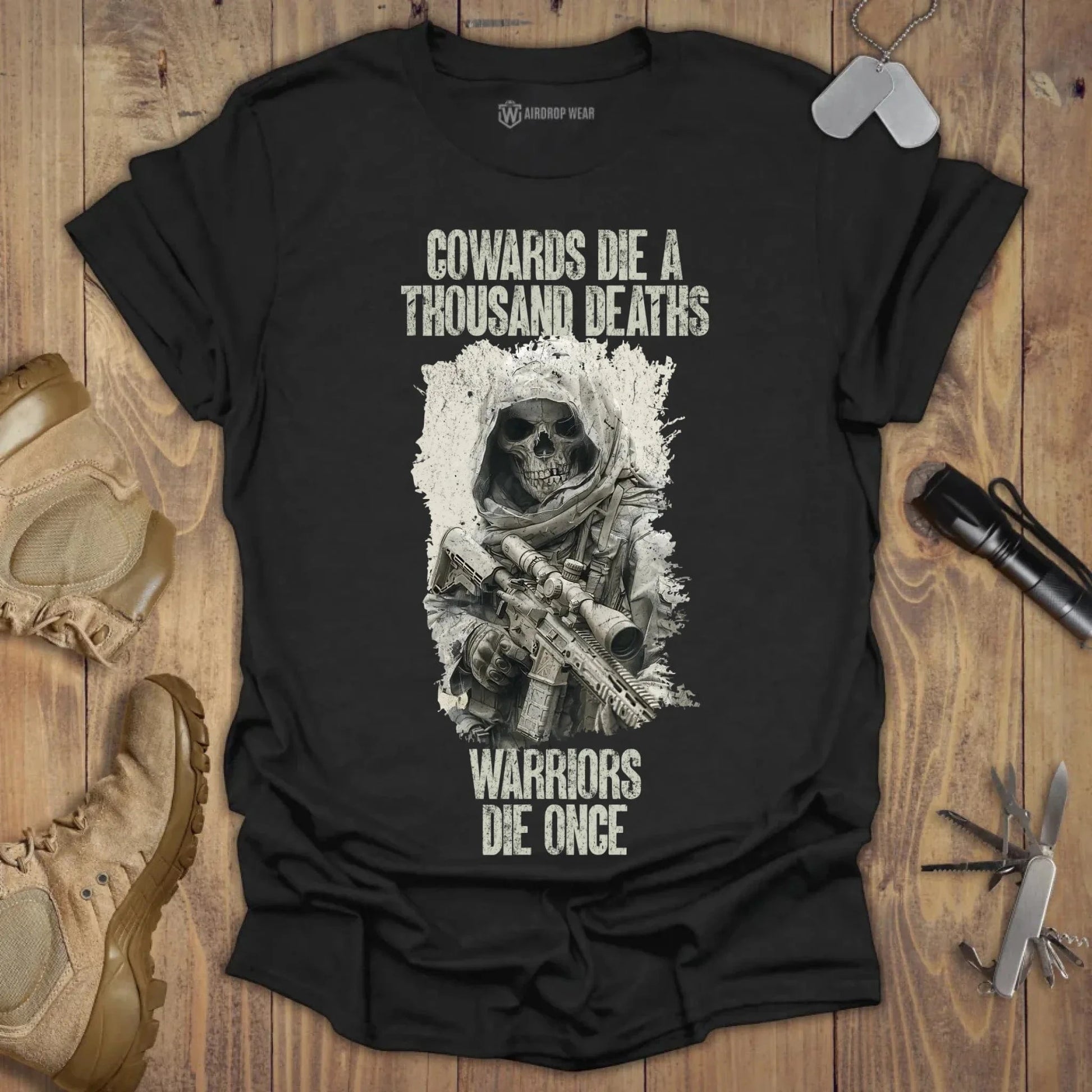 Warriors Die Once T-shirt Chest Print Black