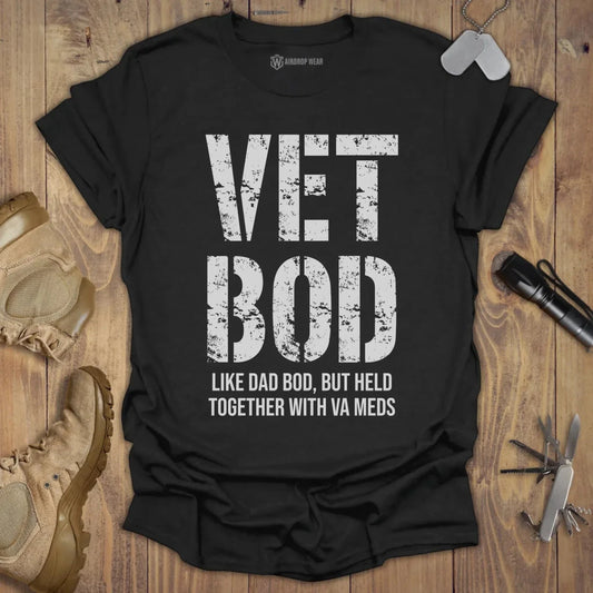 Vet Bod Held Together With VA Meds T-shirt Black