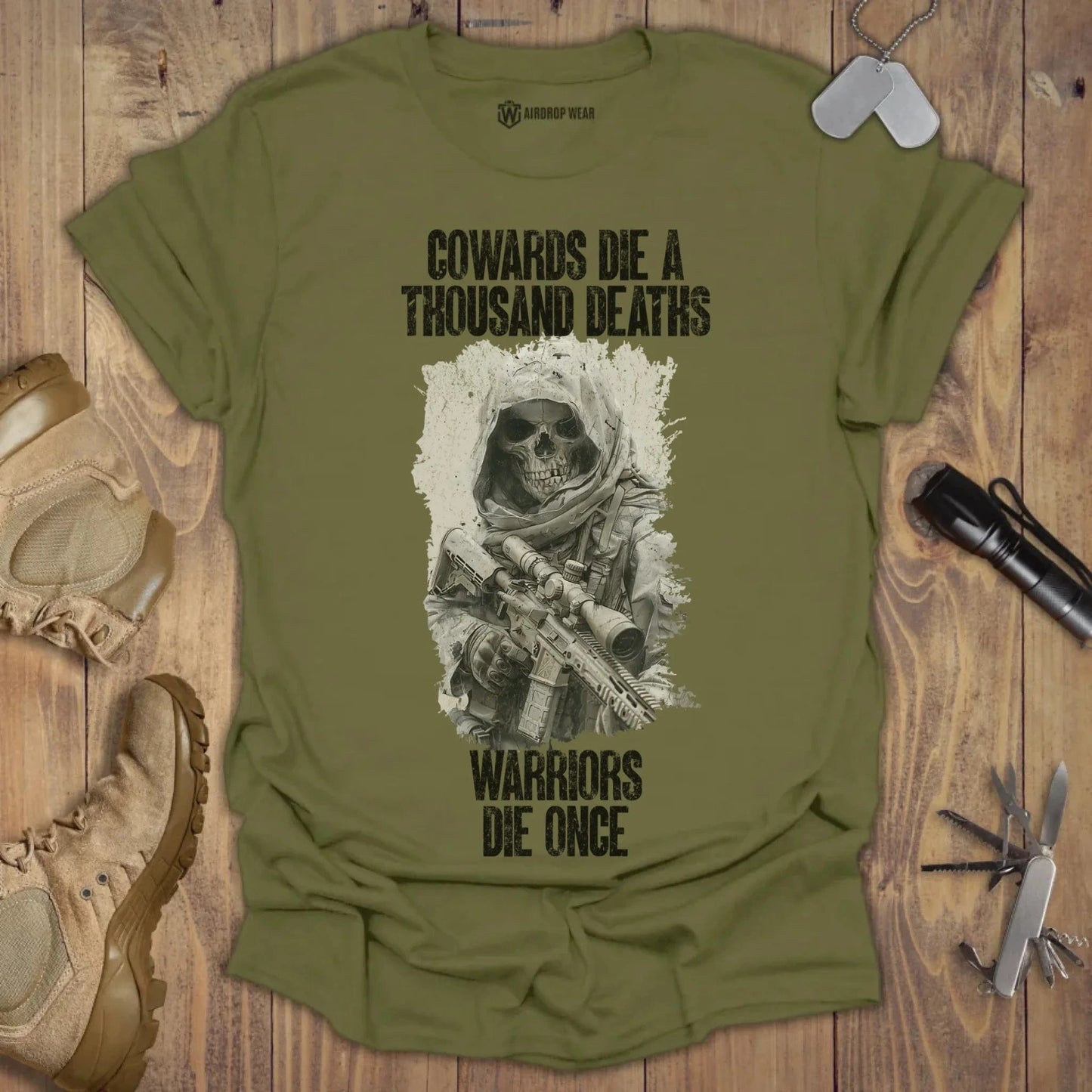 Warriors Die Once T-shirt Chest Print Military Green