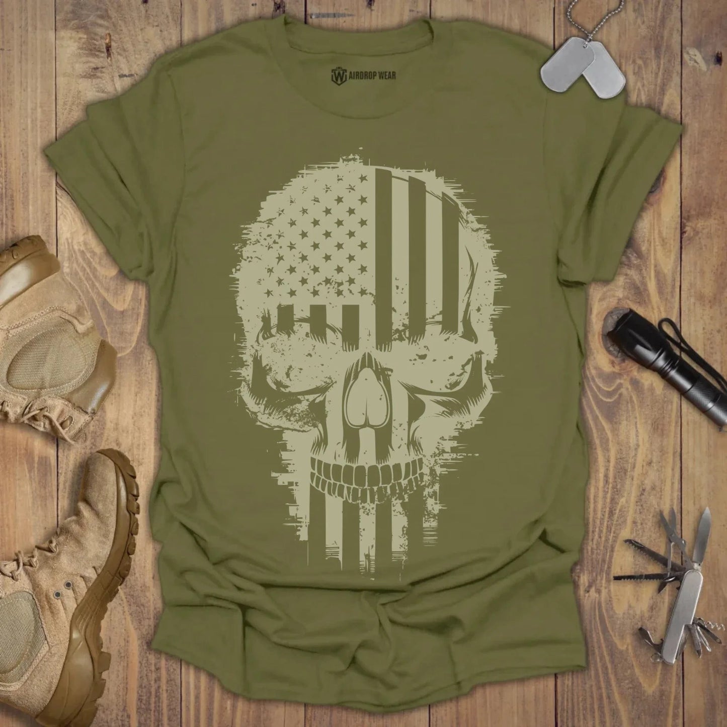 American Skull T-shirt Military Green