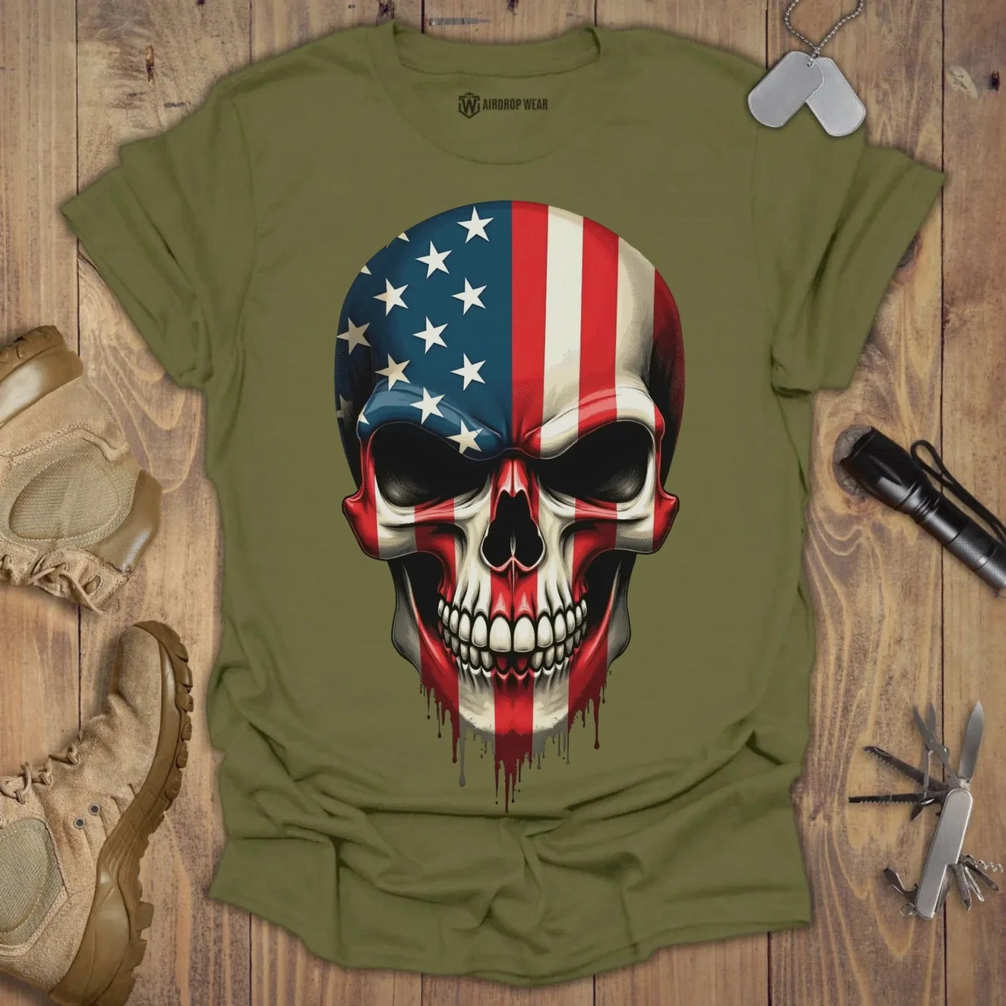 American Skull T-shirt Military Green