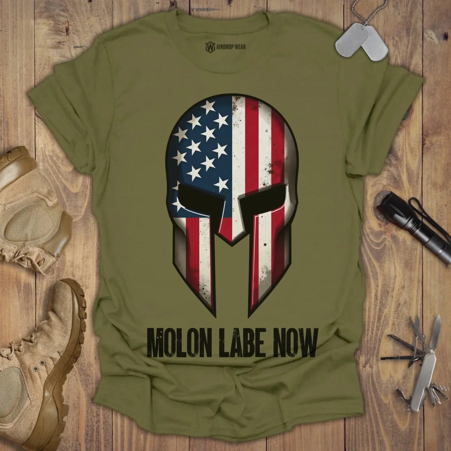 Sparta Helmet Molon Labe T-shirt Military Green