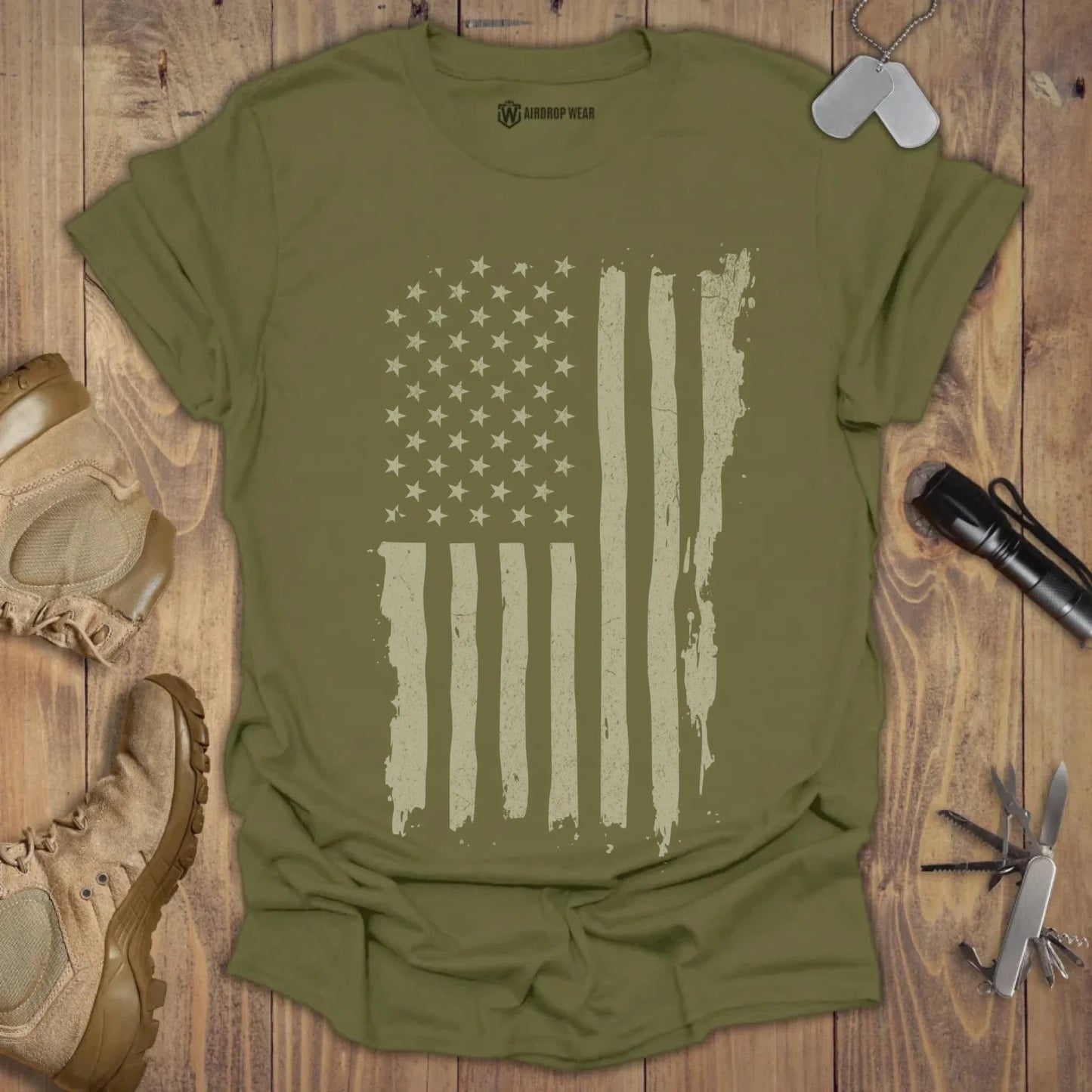 US Flag T-shirt Military Green