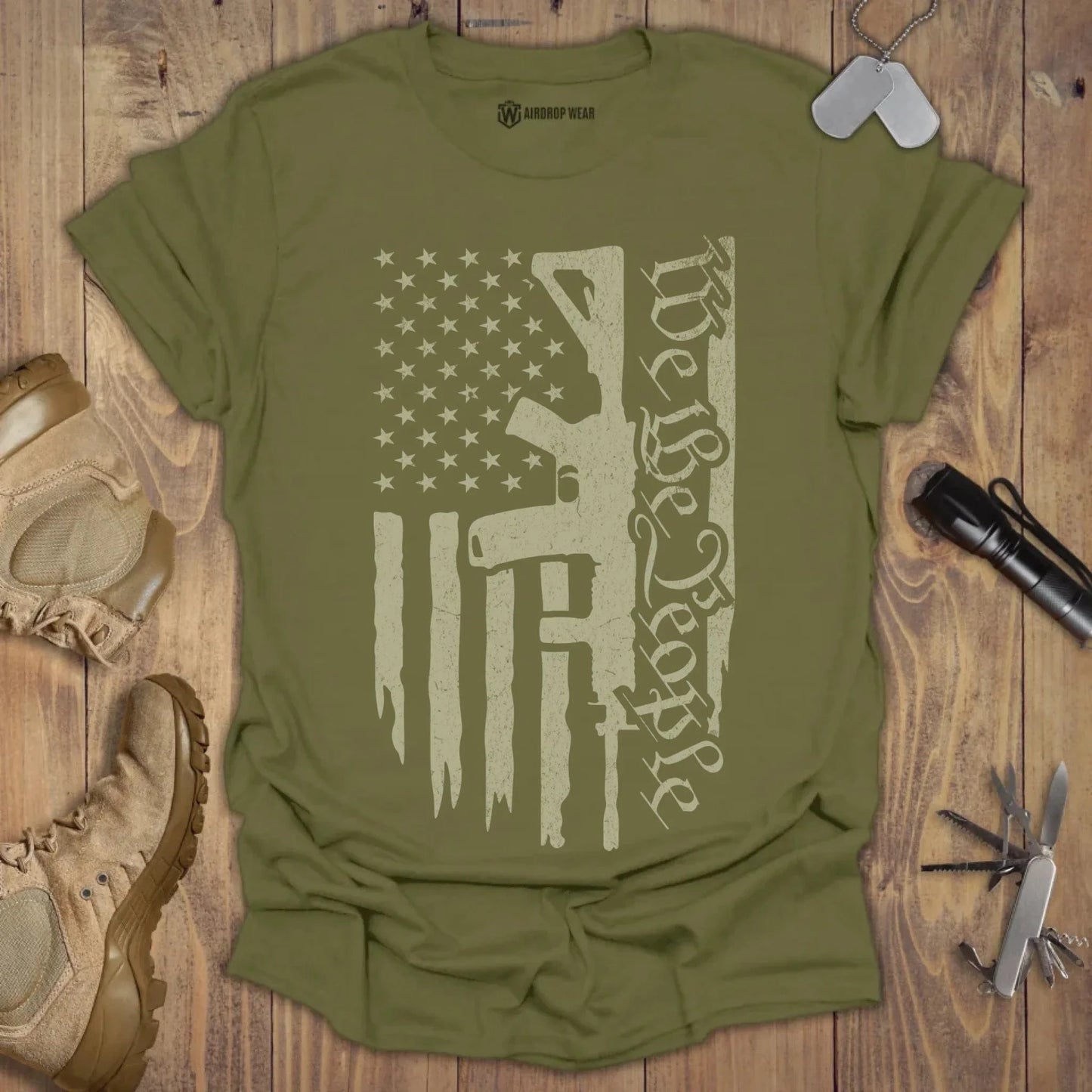 We The People Flag T-shirt Military Green