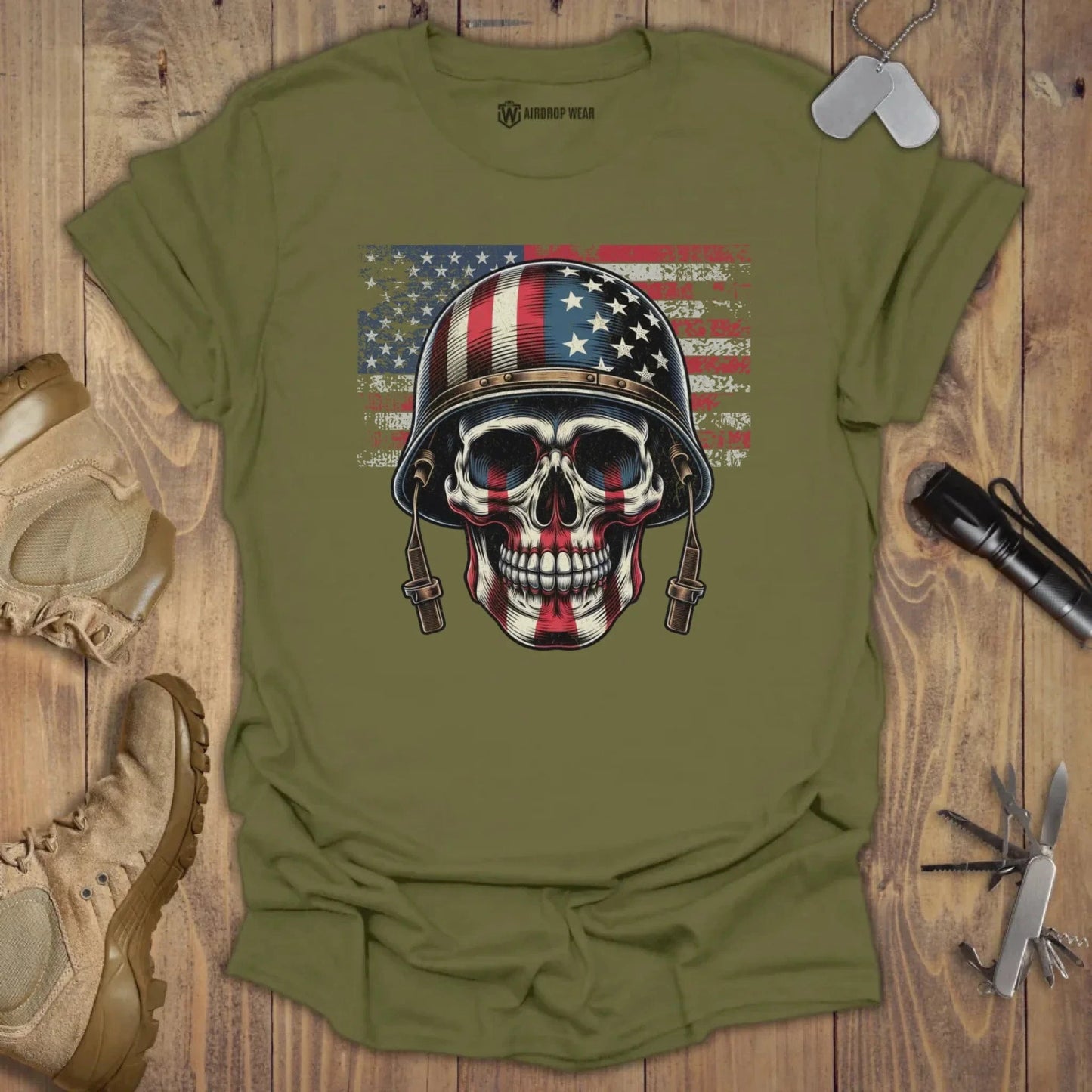 USA Skull T-shirt Military Green