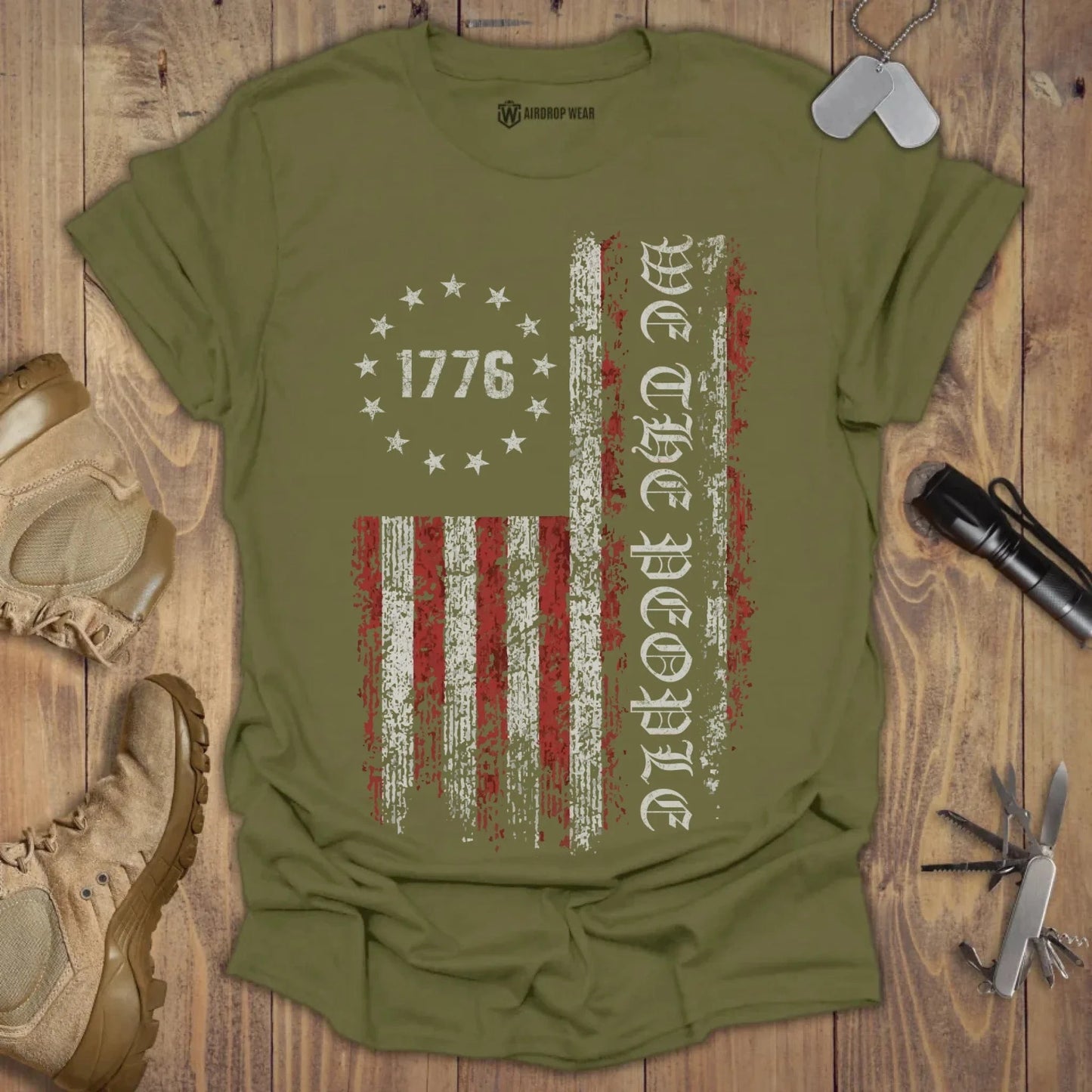 We The People Flag T-shirt Military Green