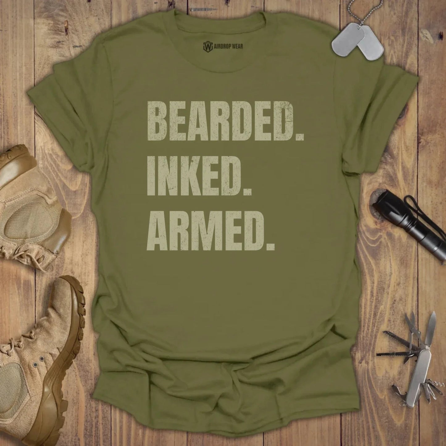 Bearded Inked Armed T-shirt Military Green