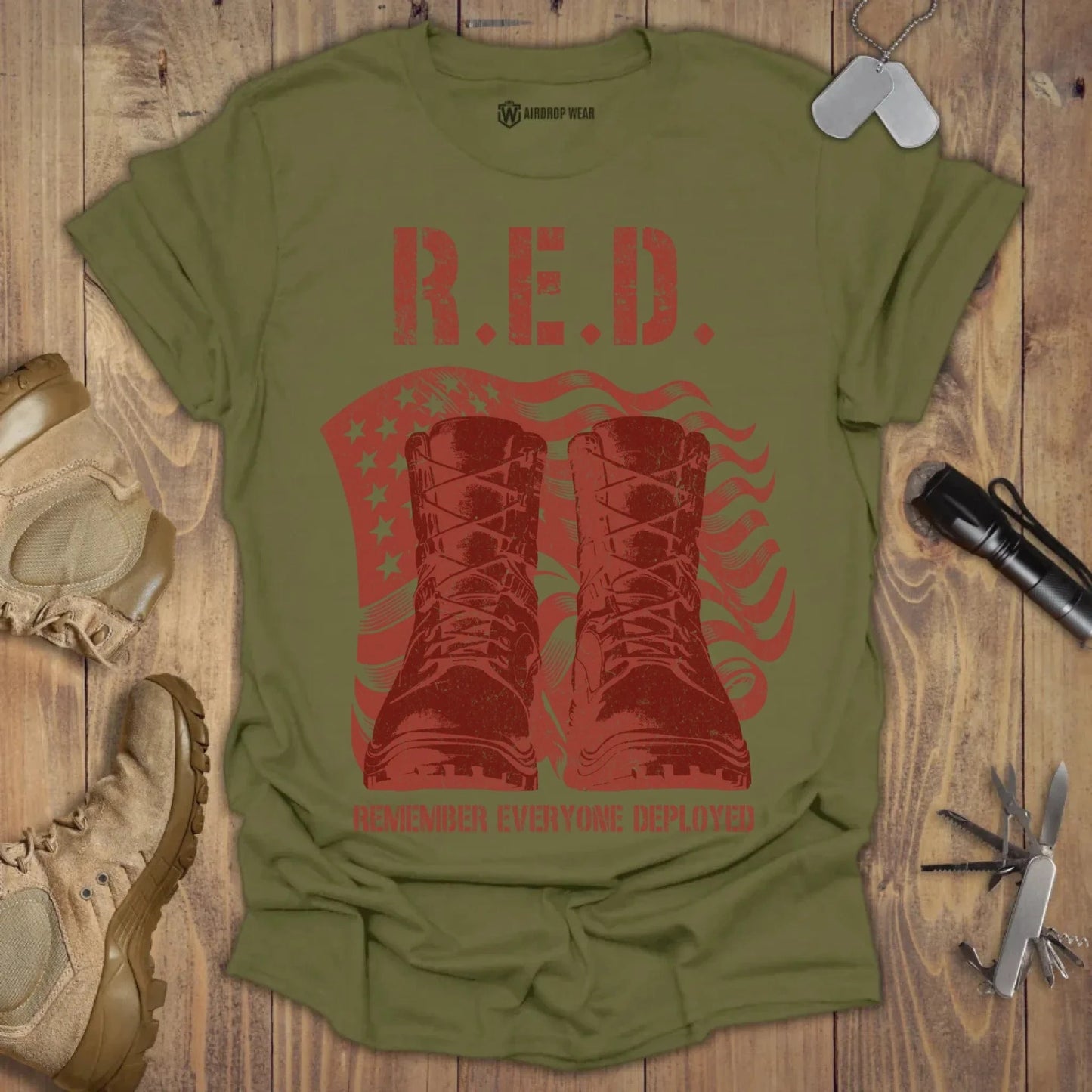 RED T-shirt Military Green
