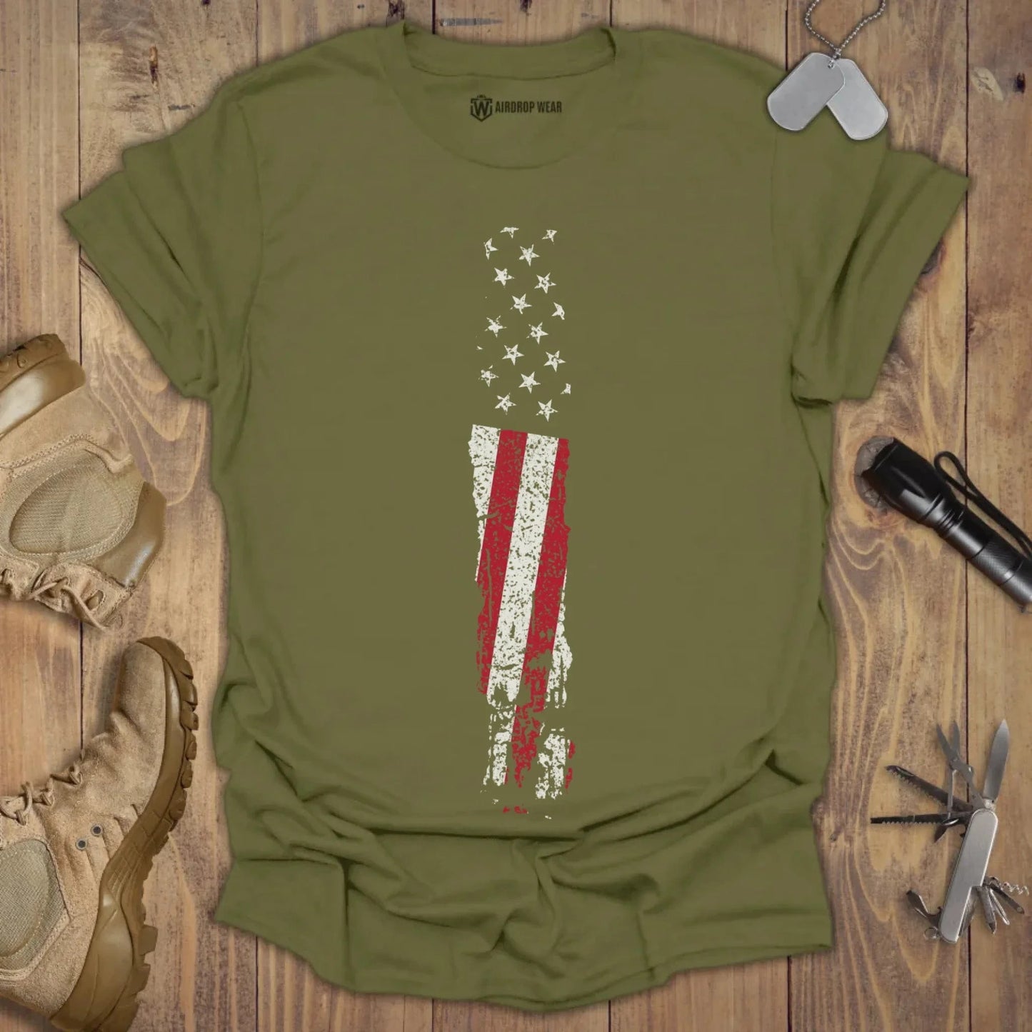 US Flag T-shirt Military Green