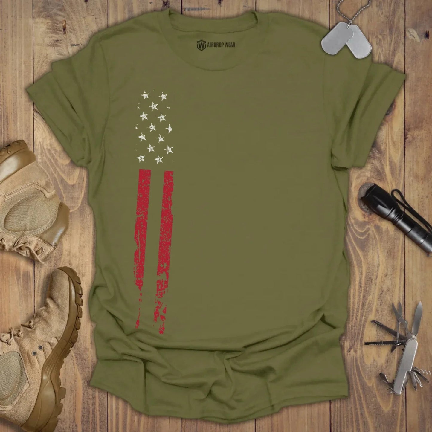 US Flag T-shirt Military Green