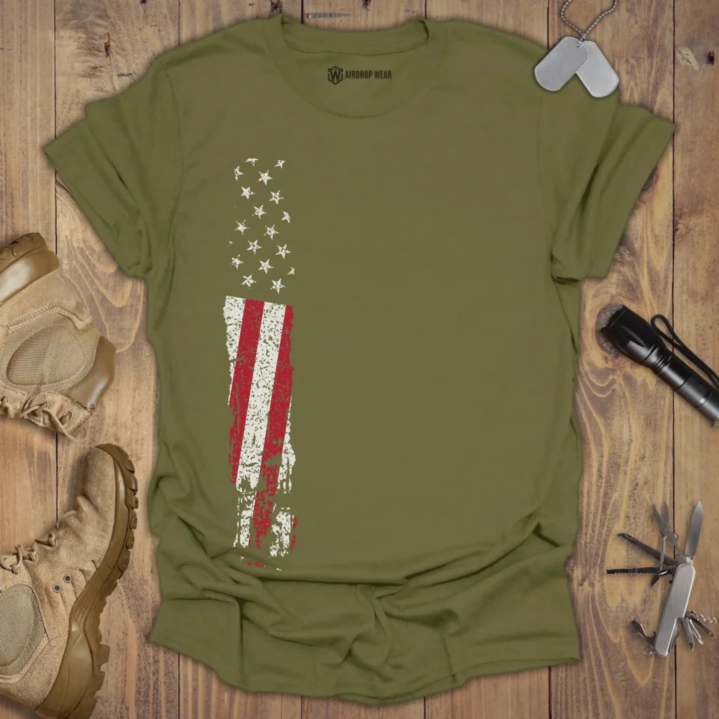 US Flag T-shirt Military Green