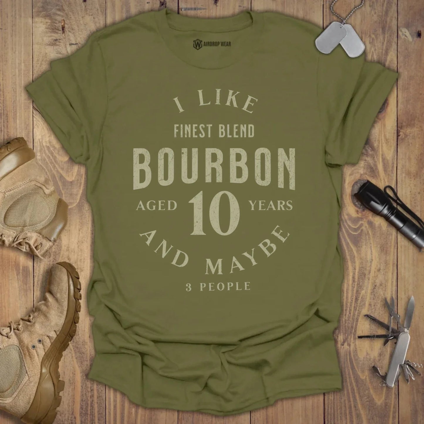 I Like Bourbon T-shirt Military Green