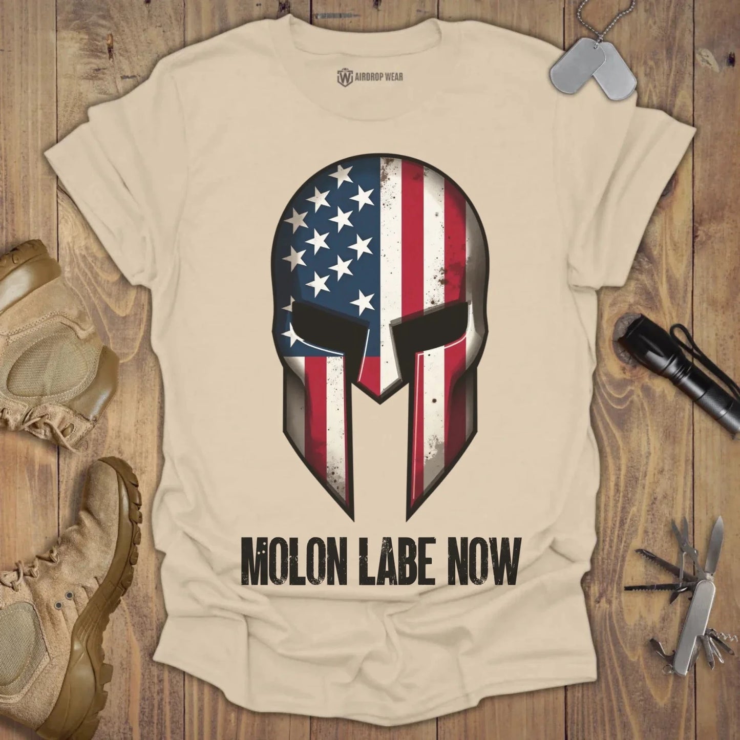 Sparta Helmet Molon Labe T-shirt Sand