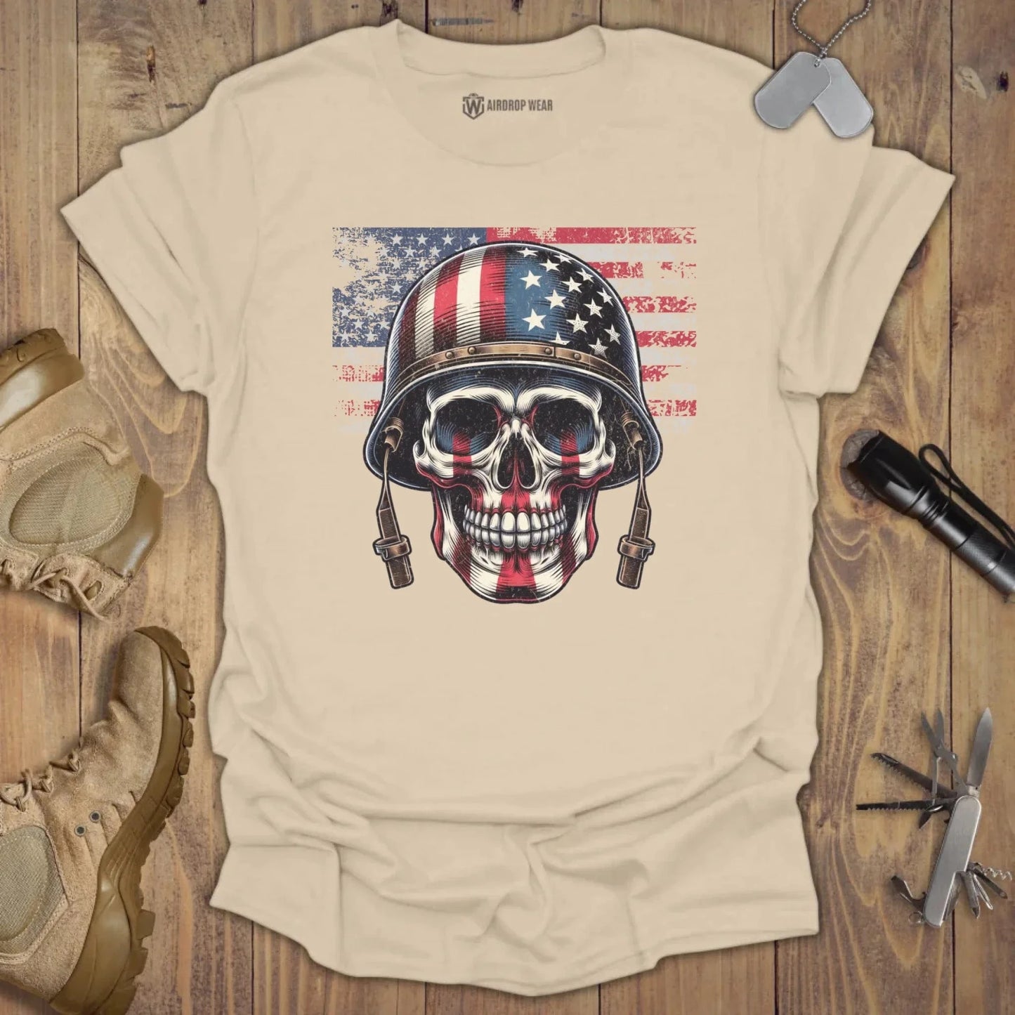 USA Skull T-shirt Sand