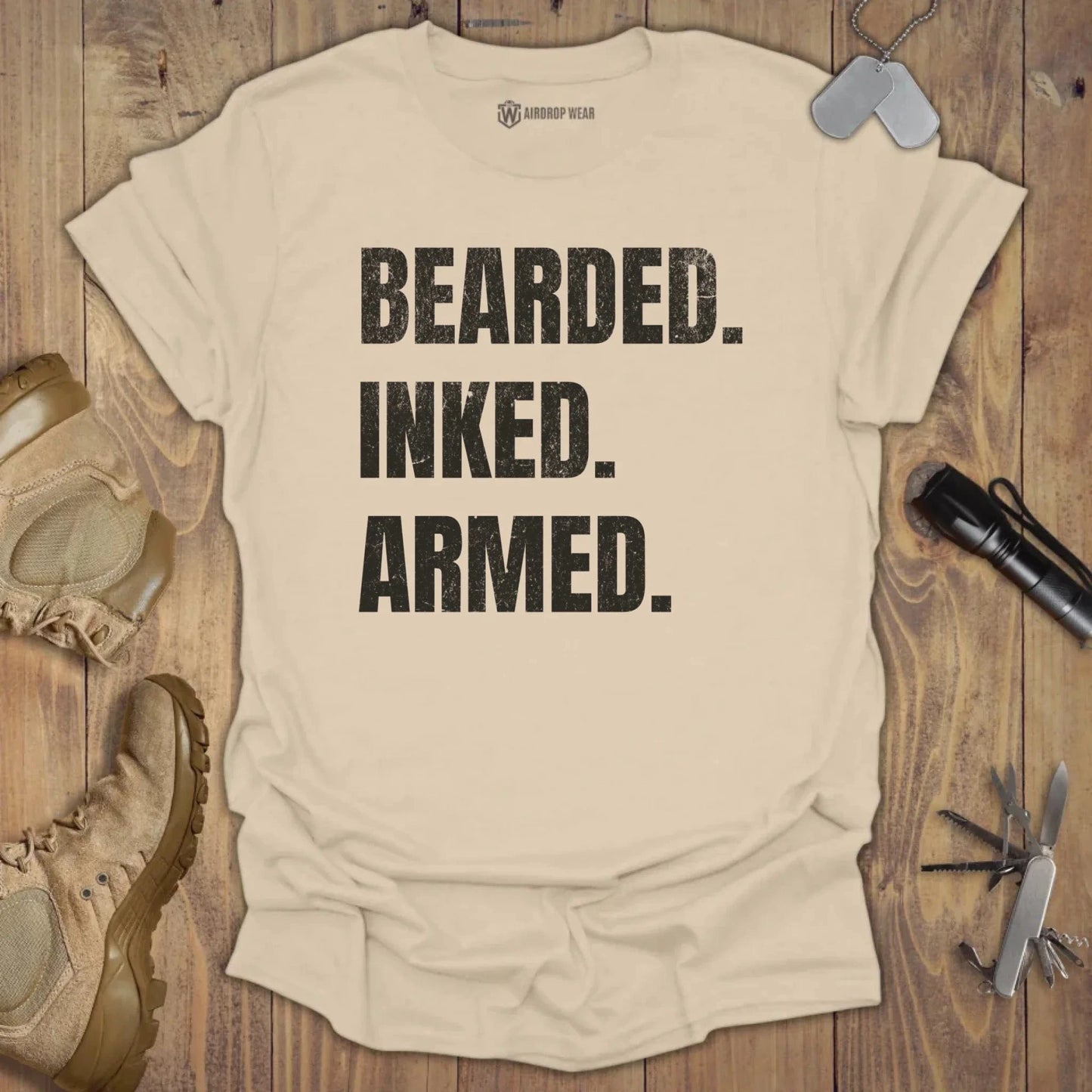 Bearded Inked Armed T-shirt Sand