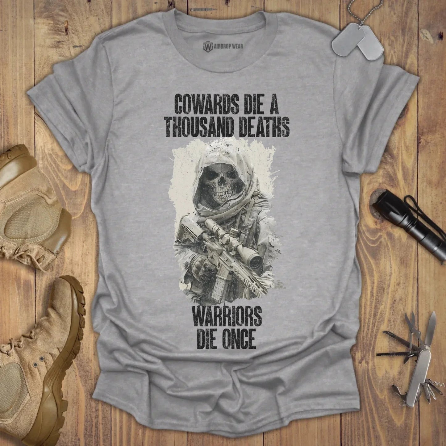 Warriors Die Once T-shirt Chest Print Sport Grey