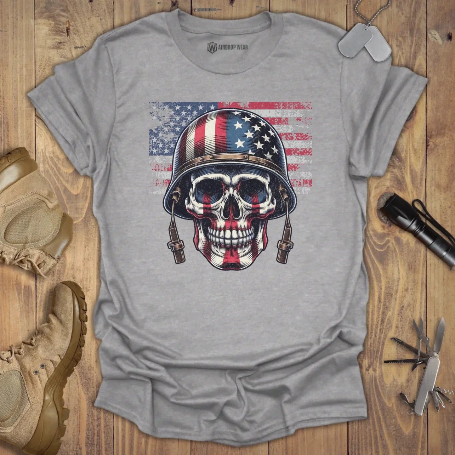 USA Skull T-shirt Sport Grey