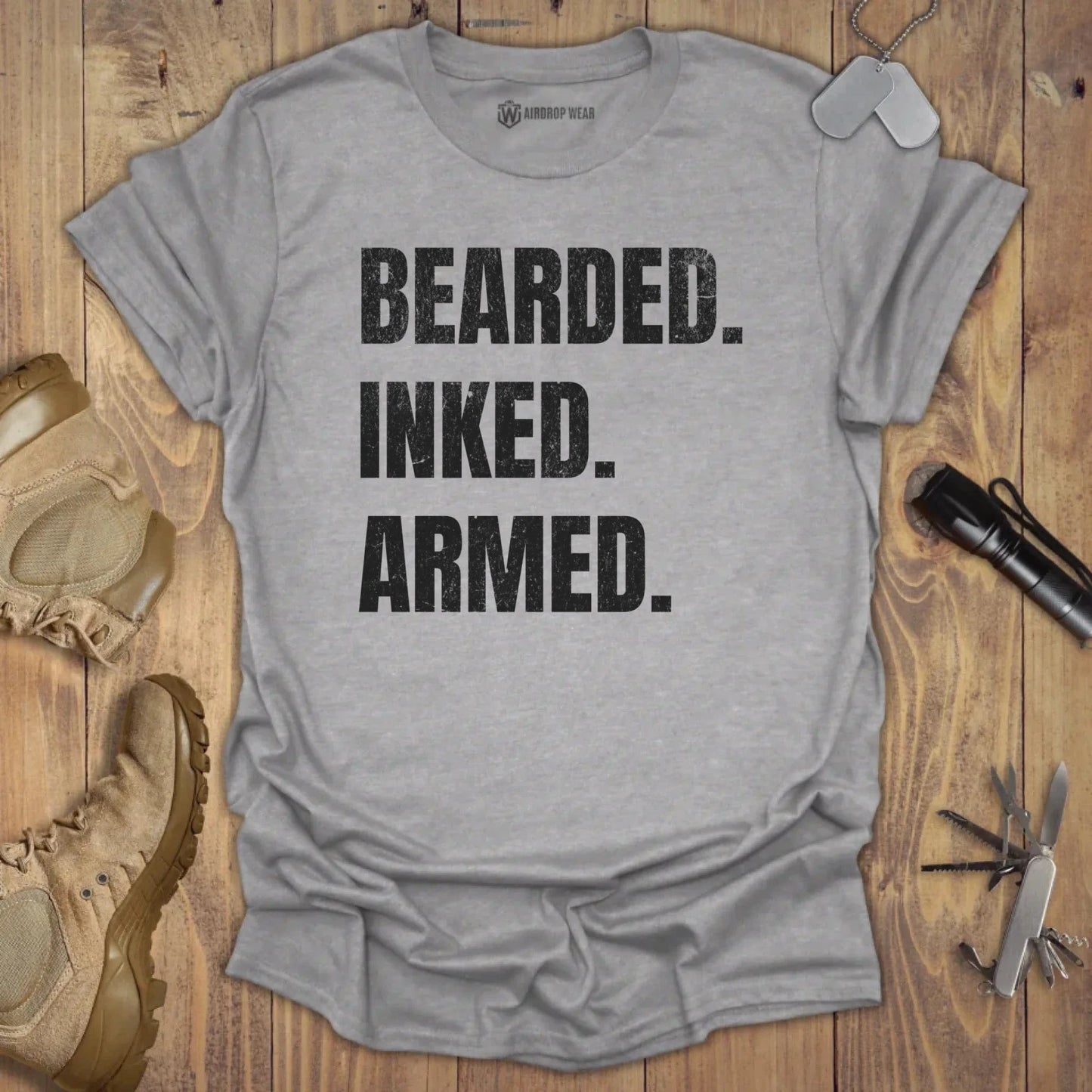 Bearded Inked Armed T-shirt Sport Grey