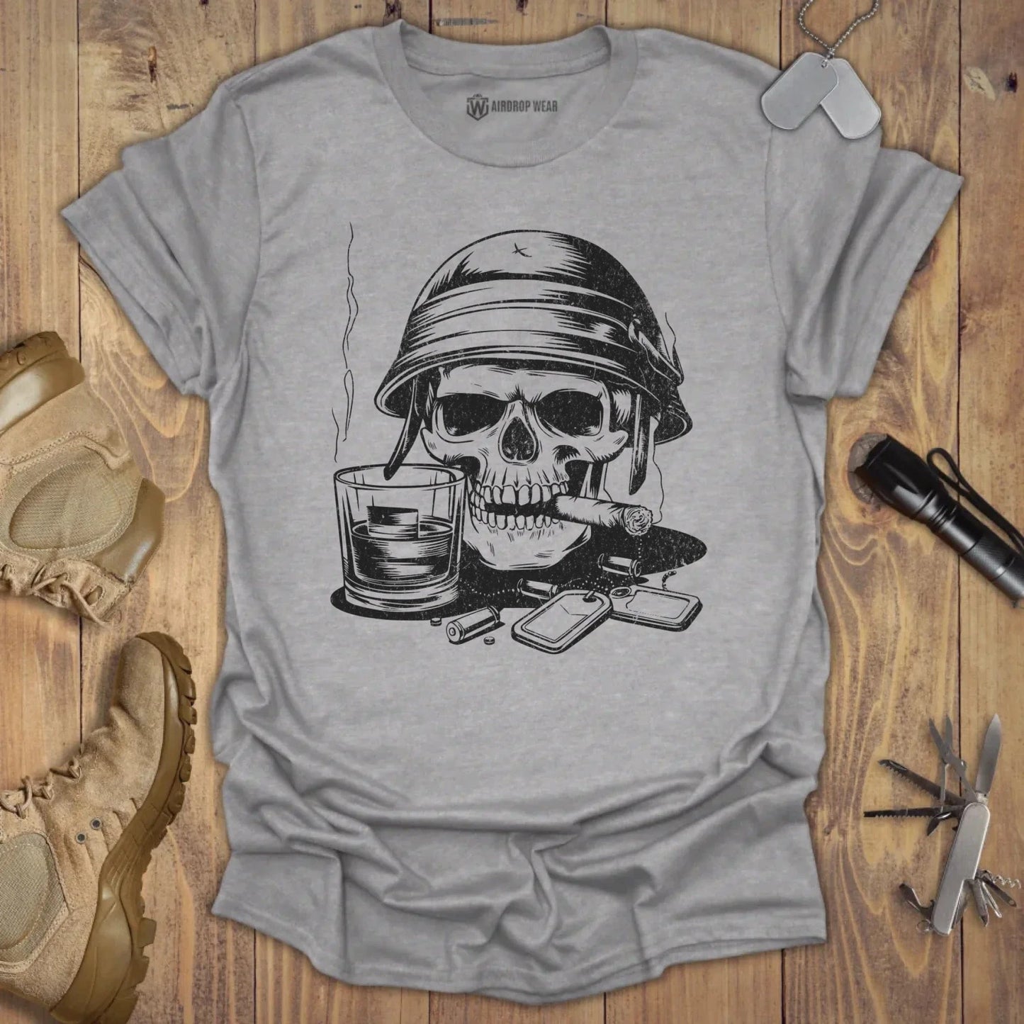 Whiskey Skull T-shirt Sport Grey