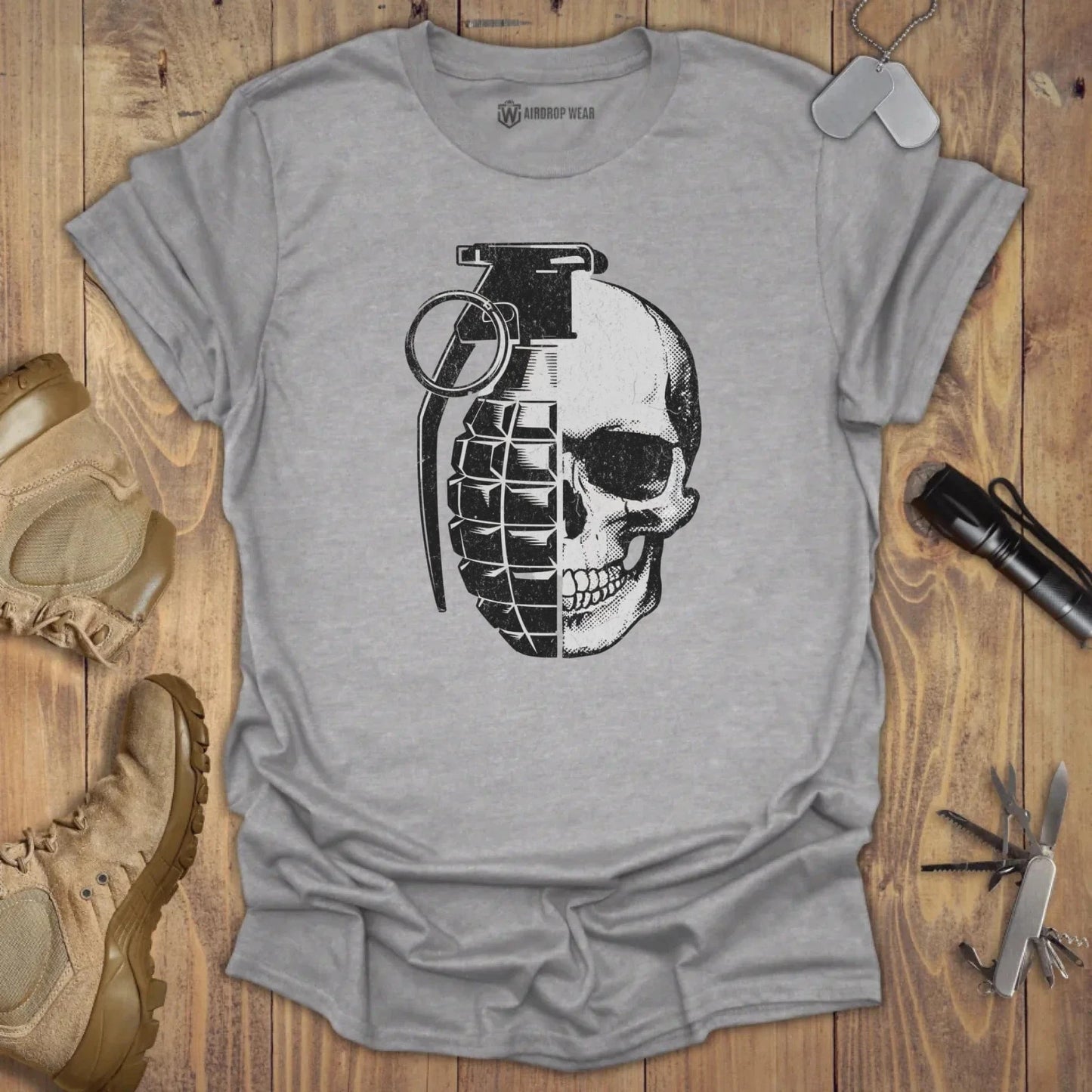 Skull Granade T-shirt Sport Grey