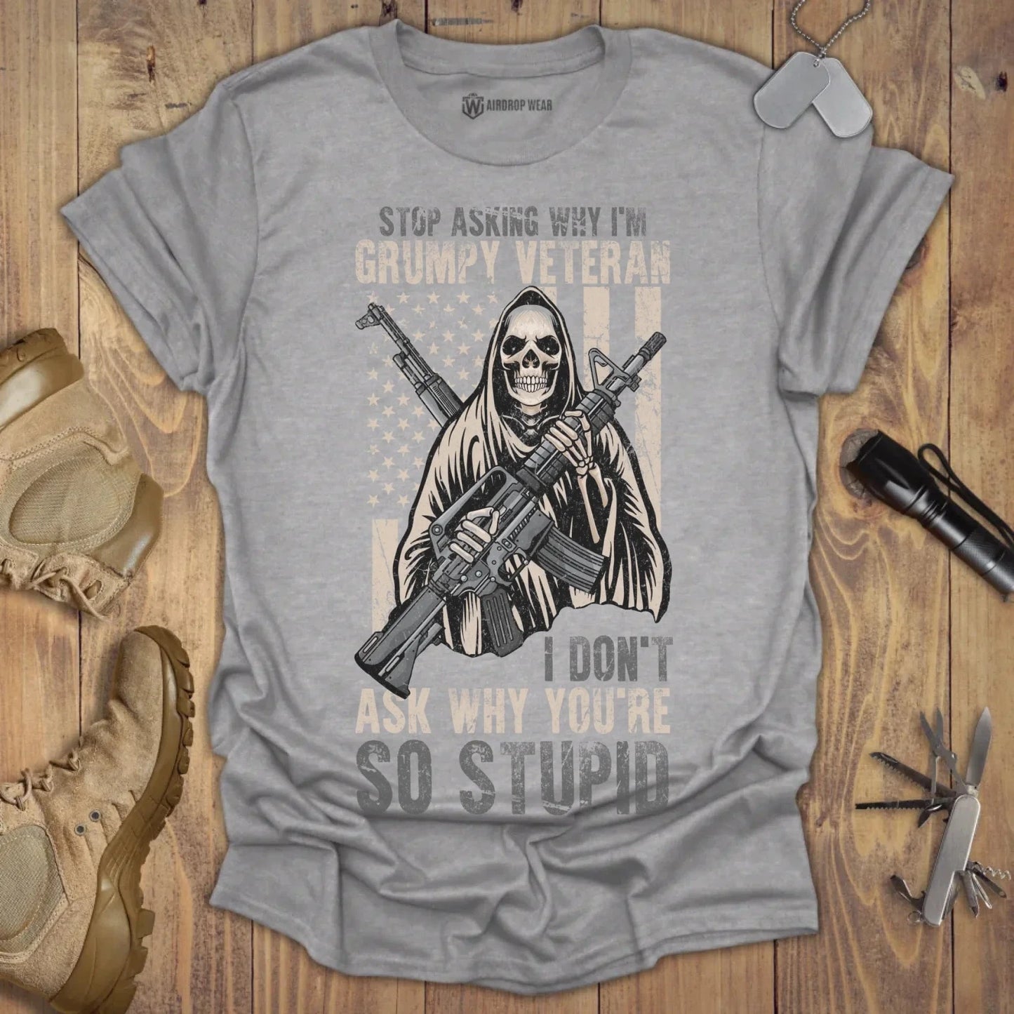 Grumpy Veteran T-shirt Sport Grey