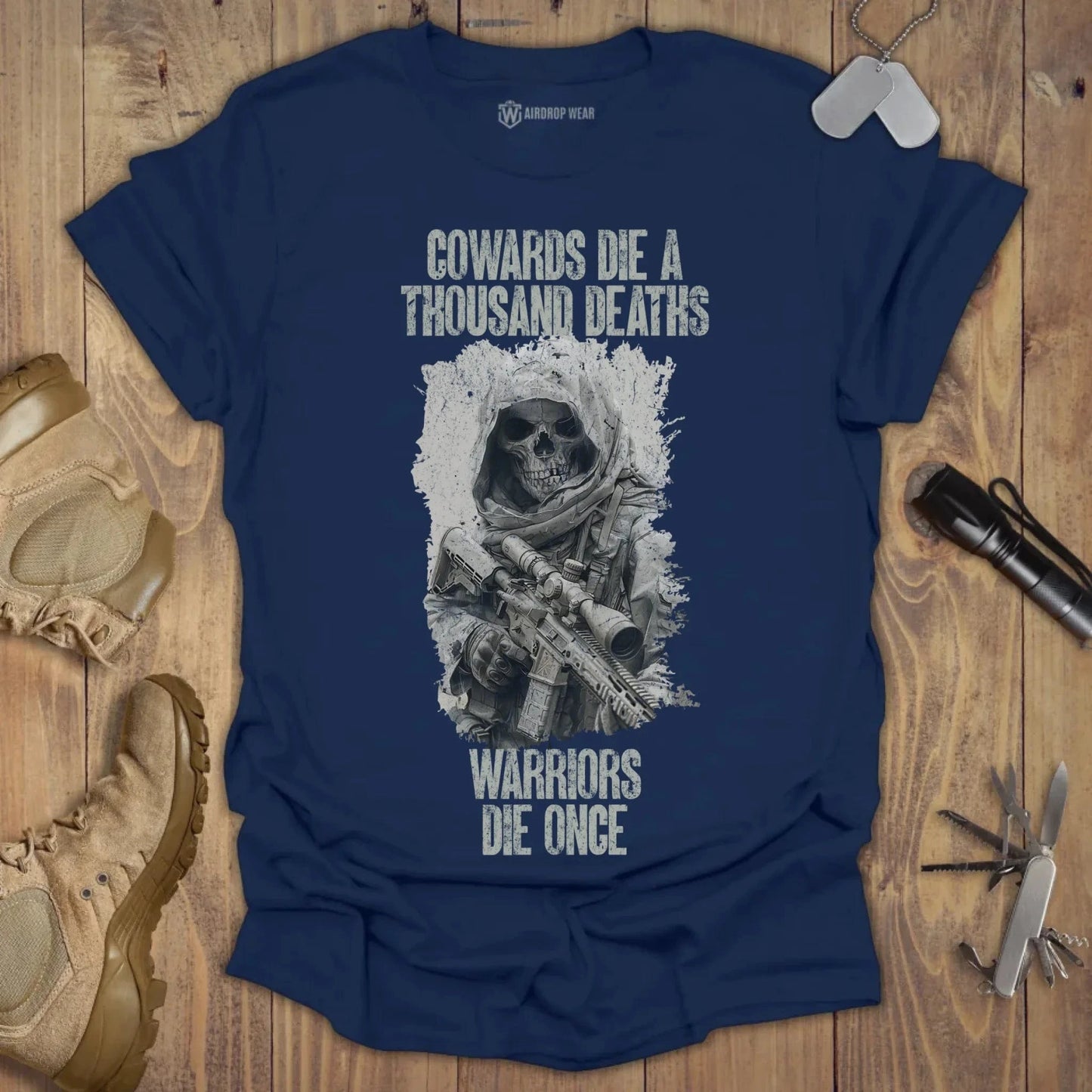 Warriors Die Once T-shirt Chest Print Navy