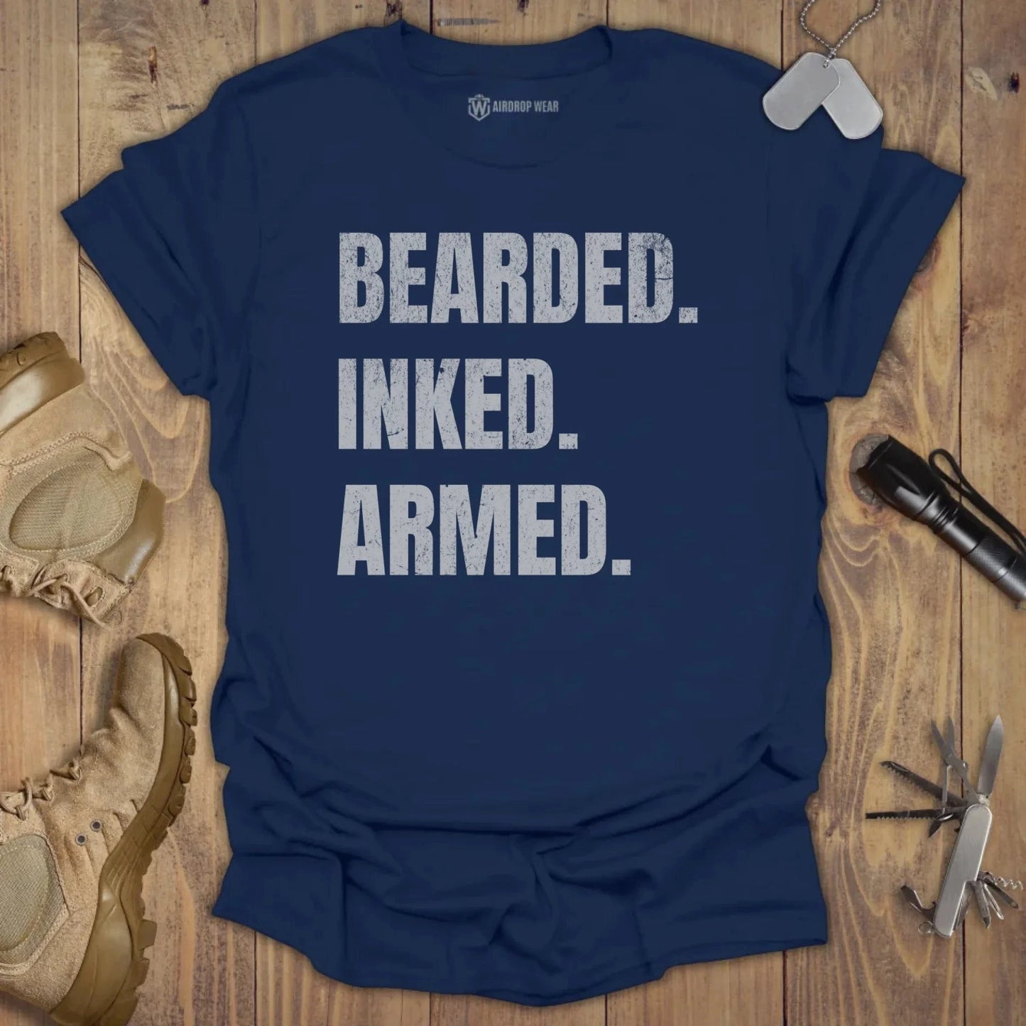 Bearded Inked Armed T-shirt Navy