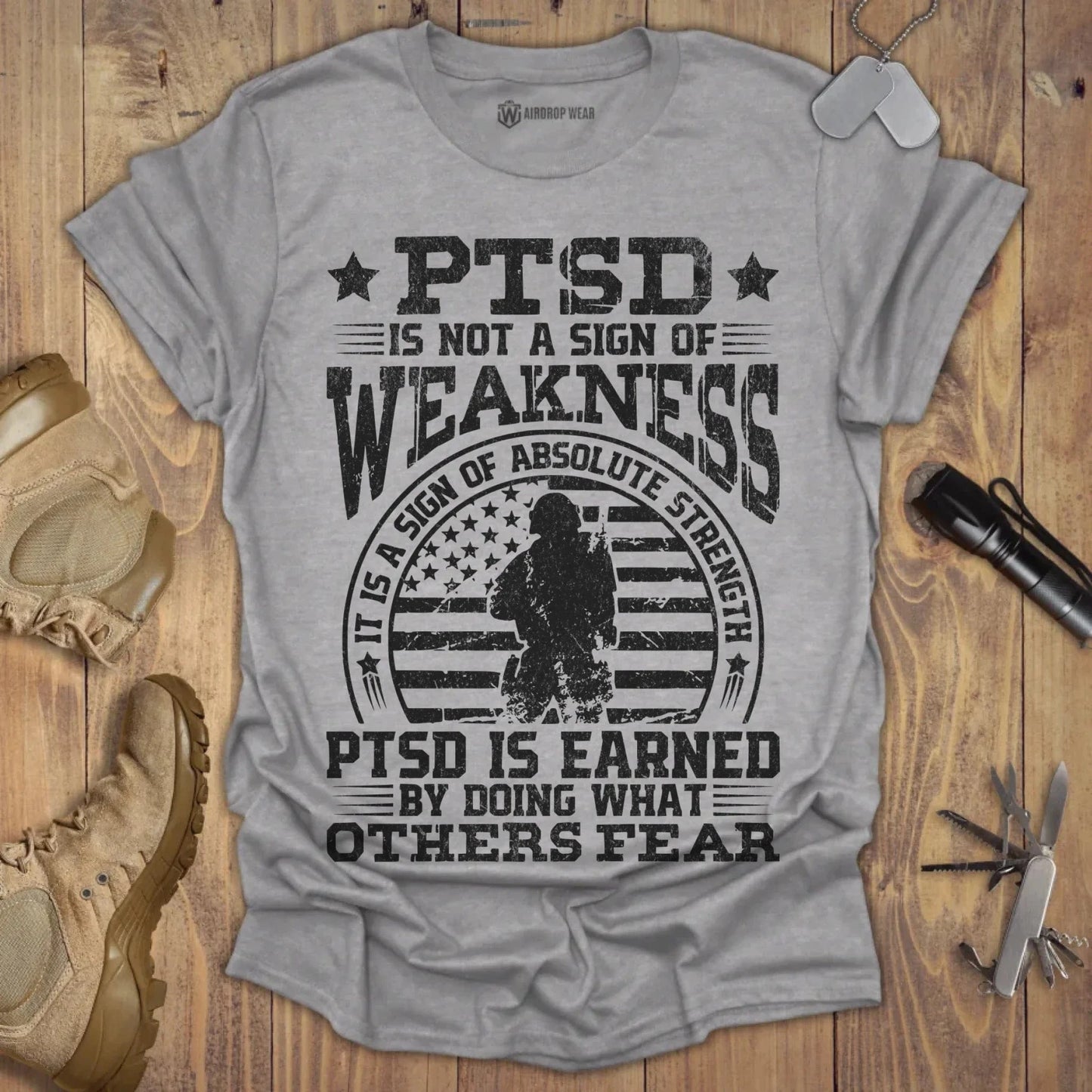 PTSD Is Earned T-shirt Sport Grey