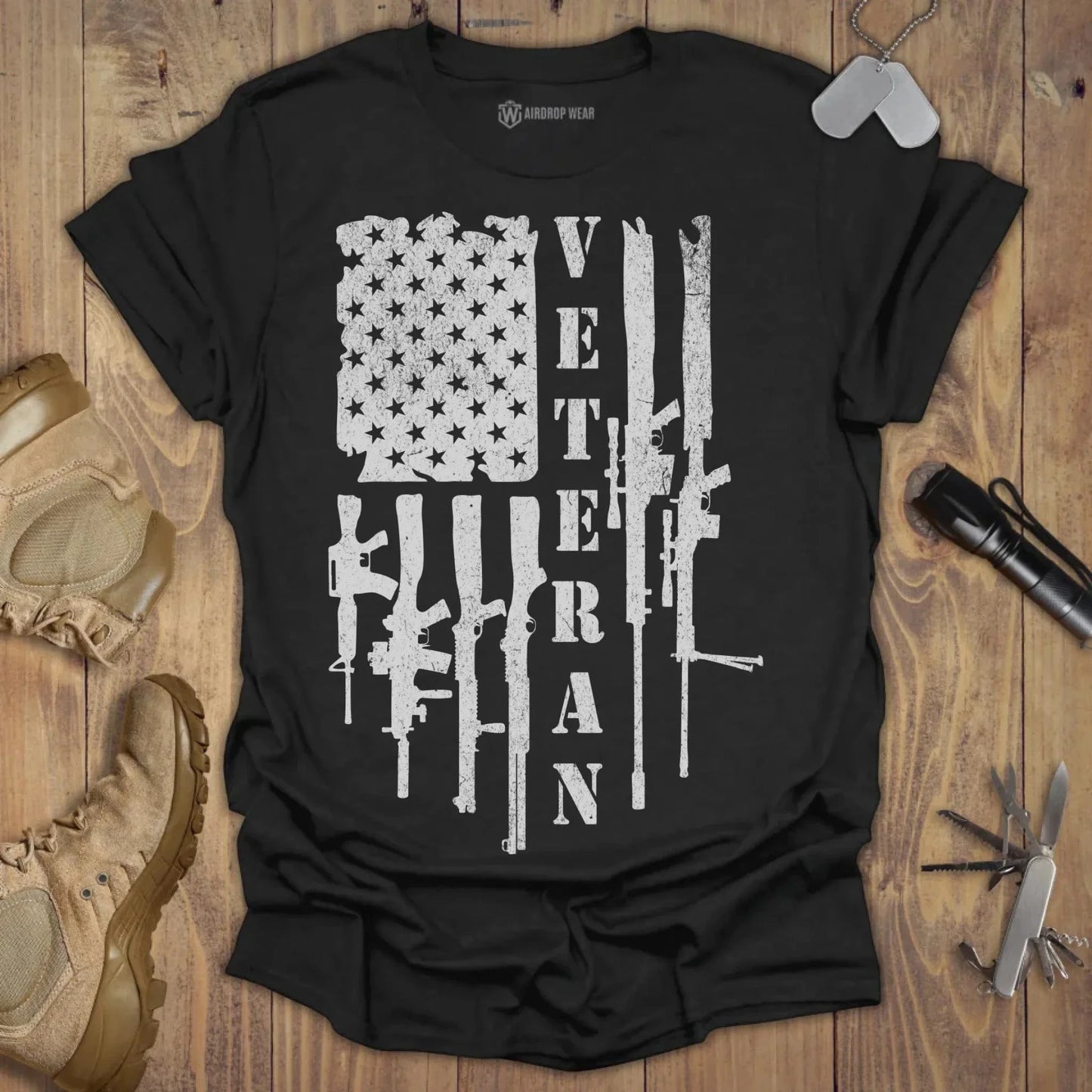 Guns Flag Veteran T-shirt Black