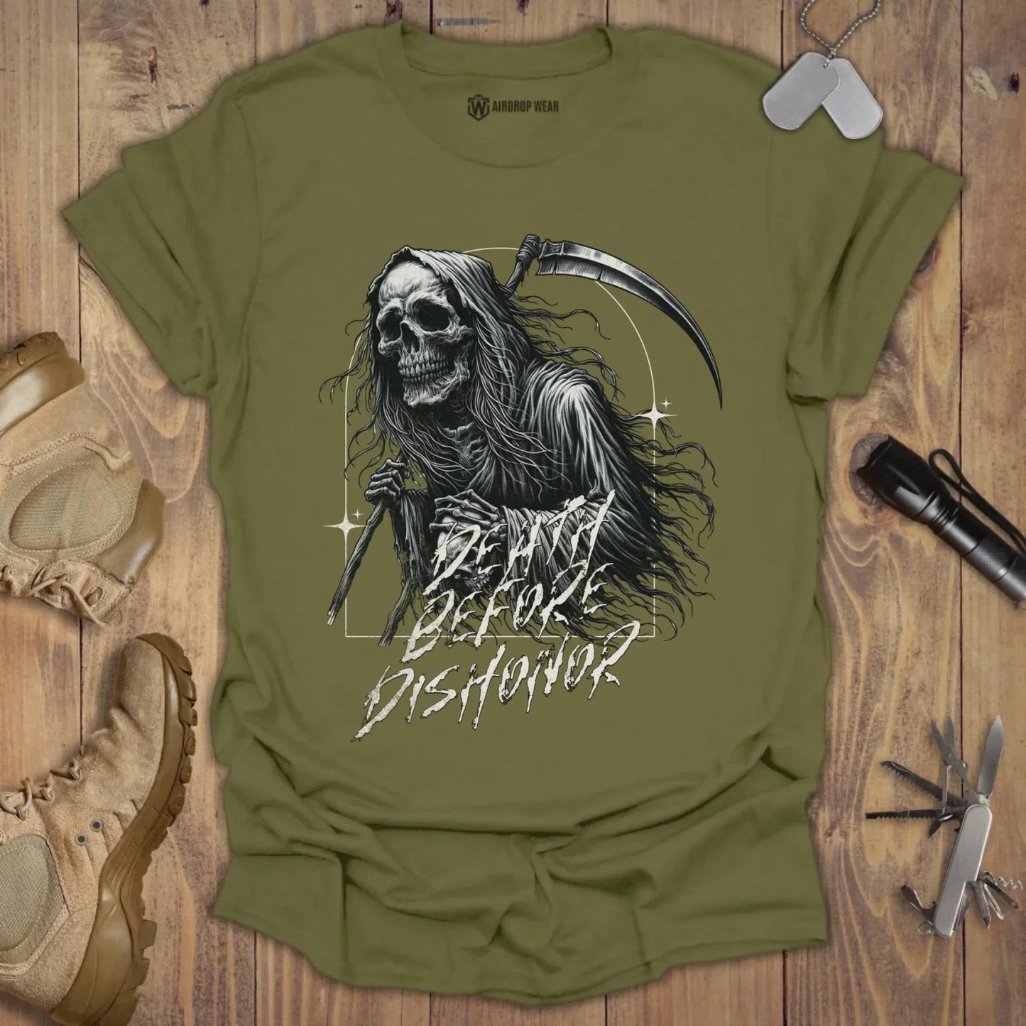 Death Before Dishonor T-shirt Military Green Chest Print