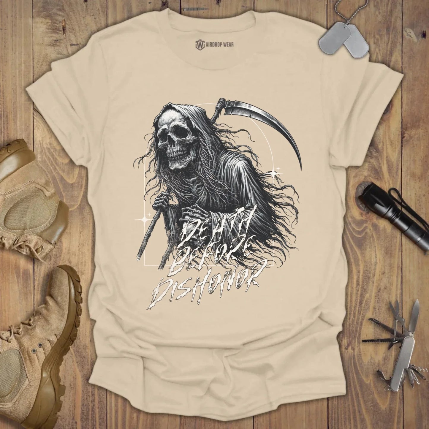 Death Before Dishonor T-shirt Sand Chest Print