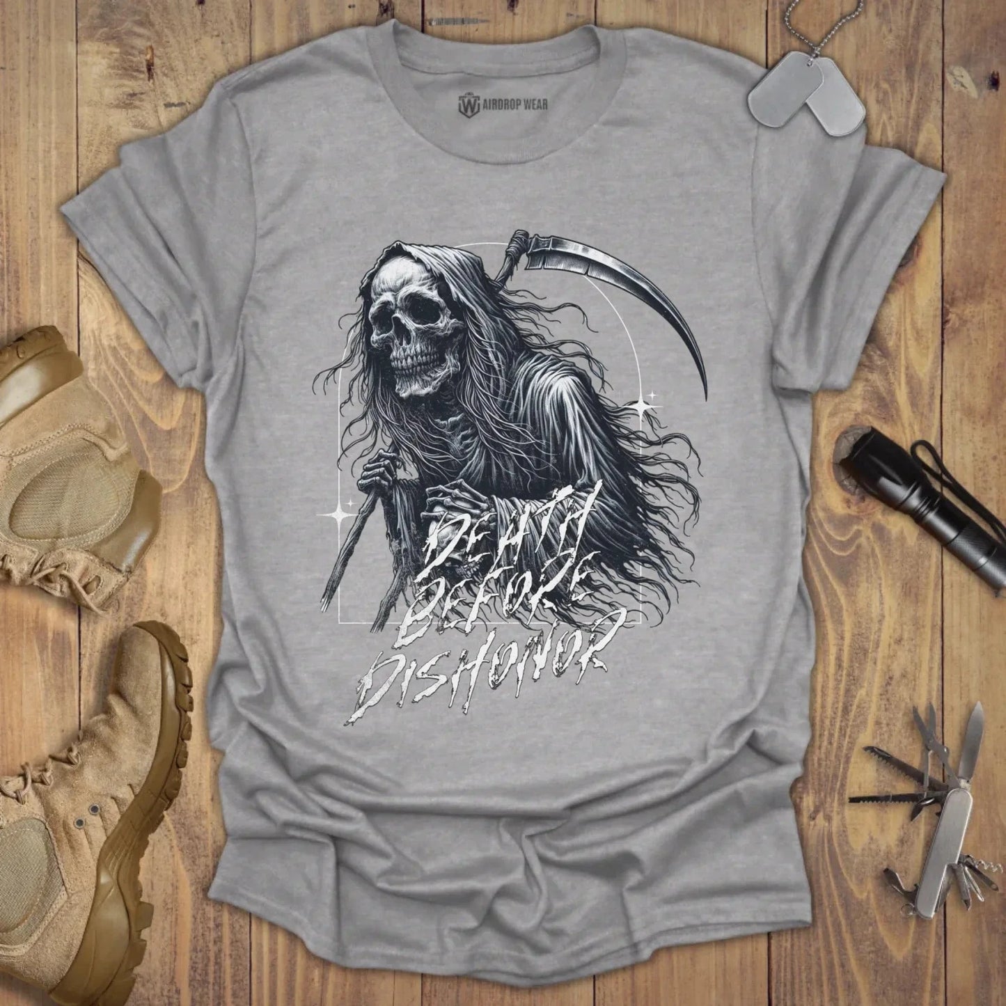 Death Before Dishonor T-shirt Sport Grey Chest Print