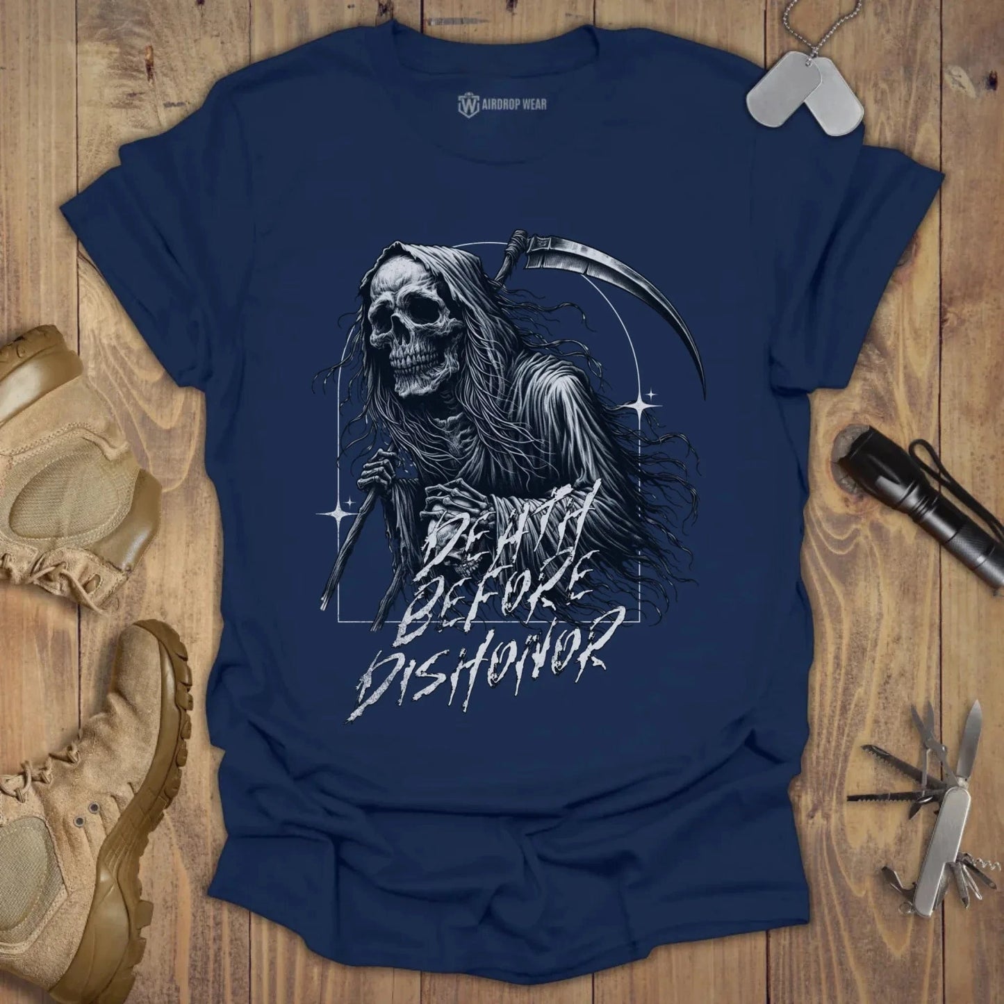 Death Before Dishonor T-shirt Navy Chest Print